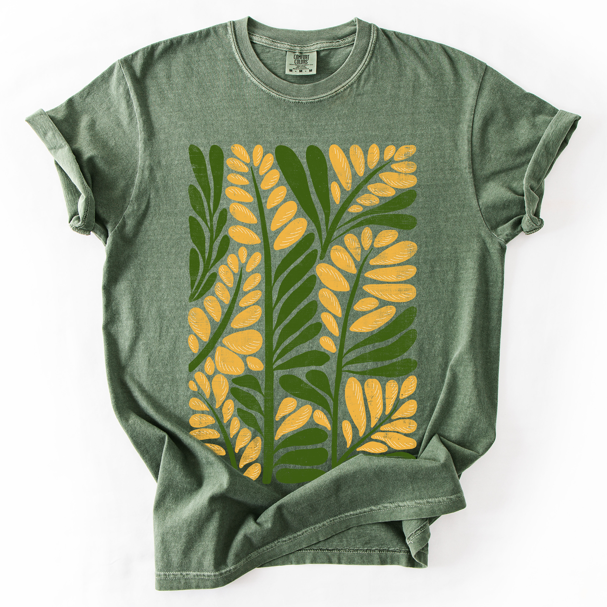 Yellow Leaf Botanical Pattern Vintage Boho Nature Inspired Floral Comfort Colors Tee