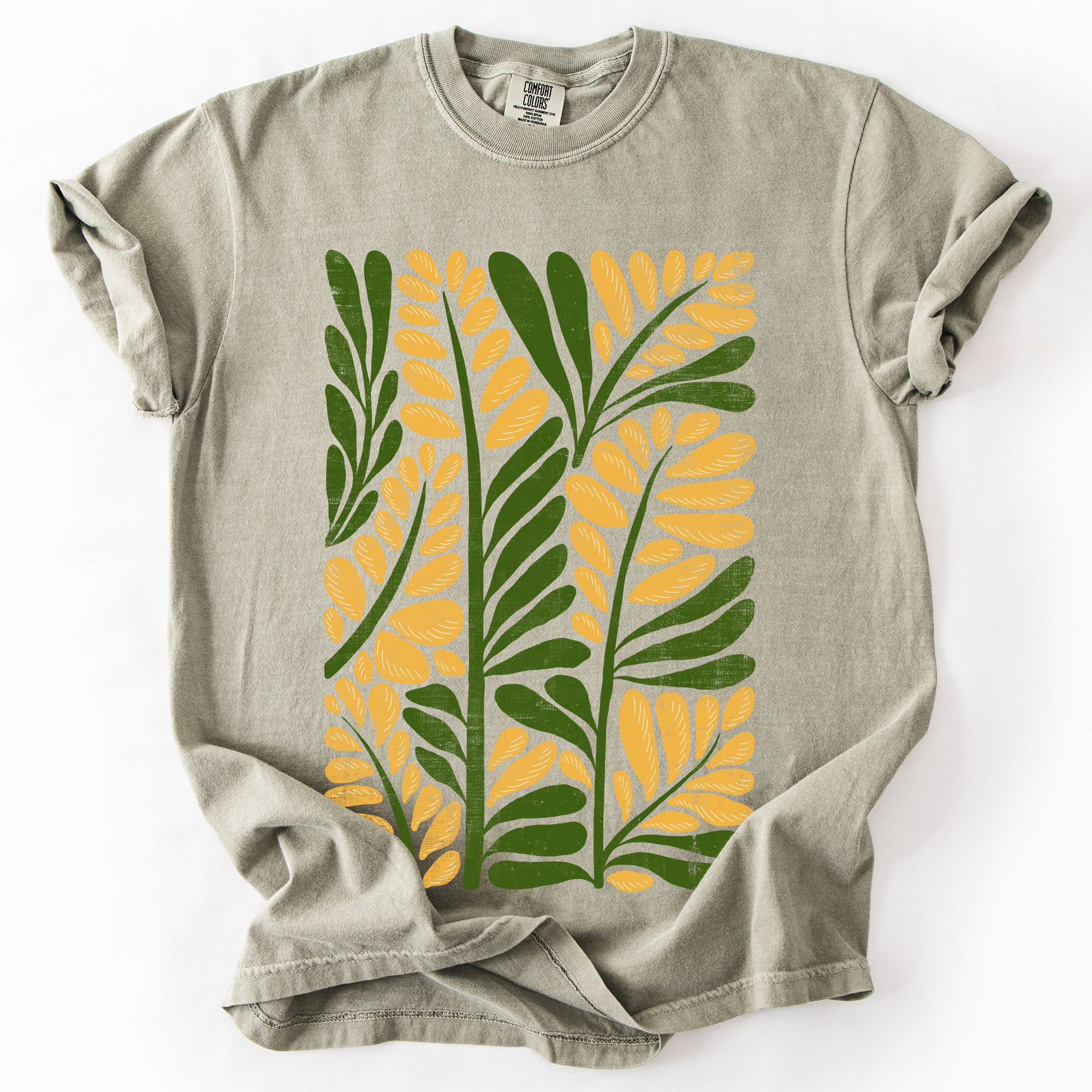 Yellow Leaf Botanical Pattern Vintage Boho Nature Inspired Floral Comfort Colors Tee