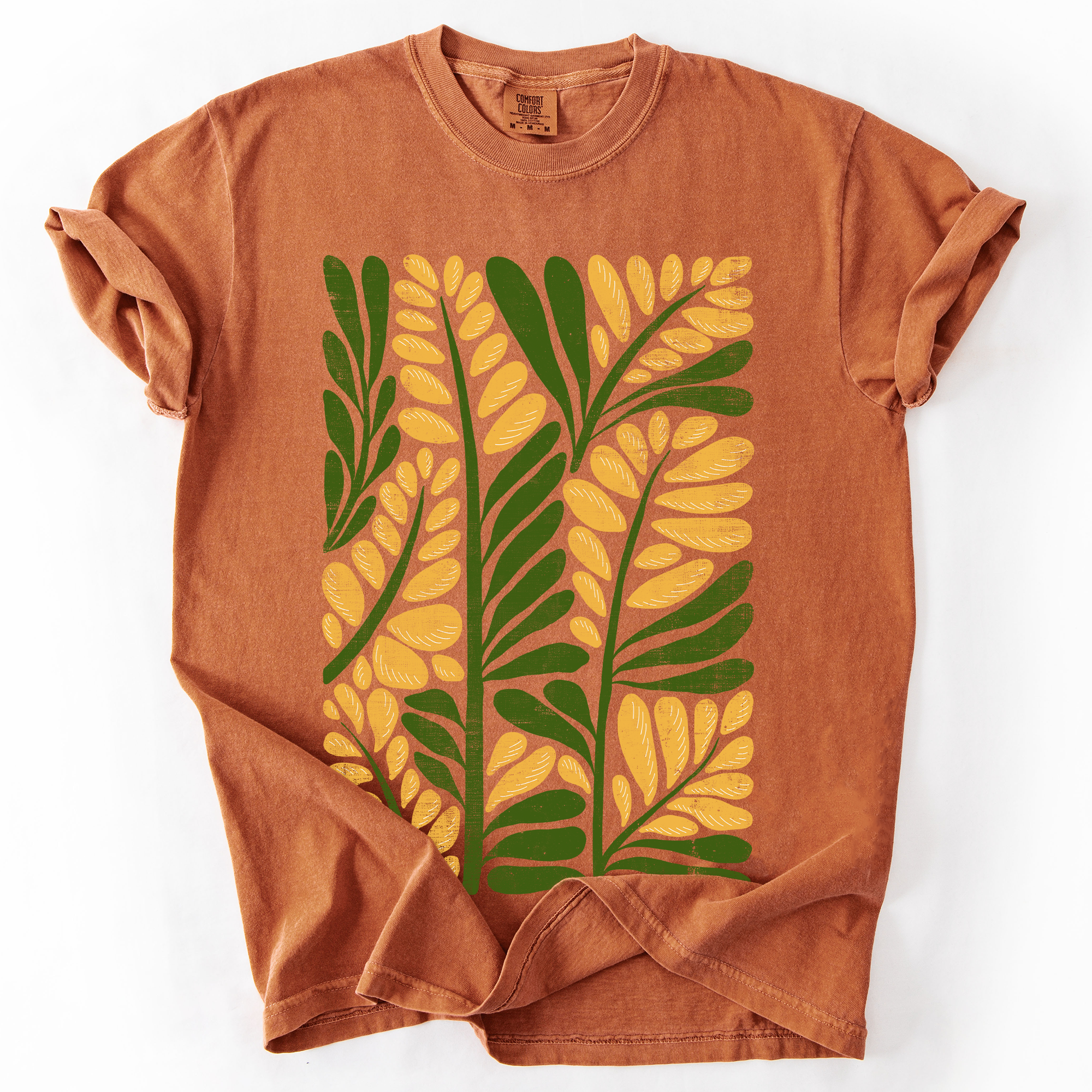 Yellow Leaf Botanical Pattern Vintage Boho Nature Inspired Floral Comfort Colors Tee