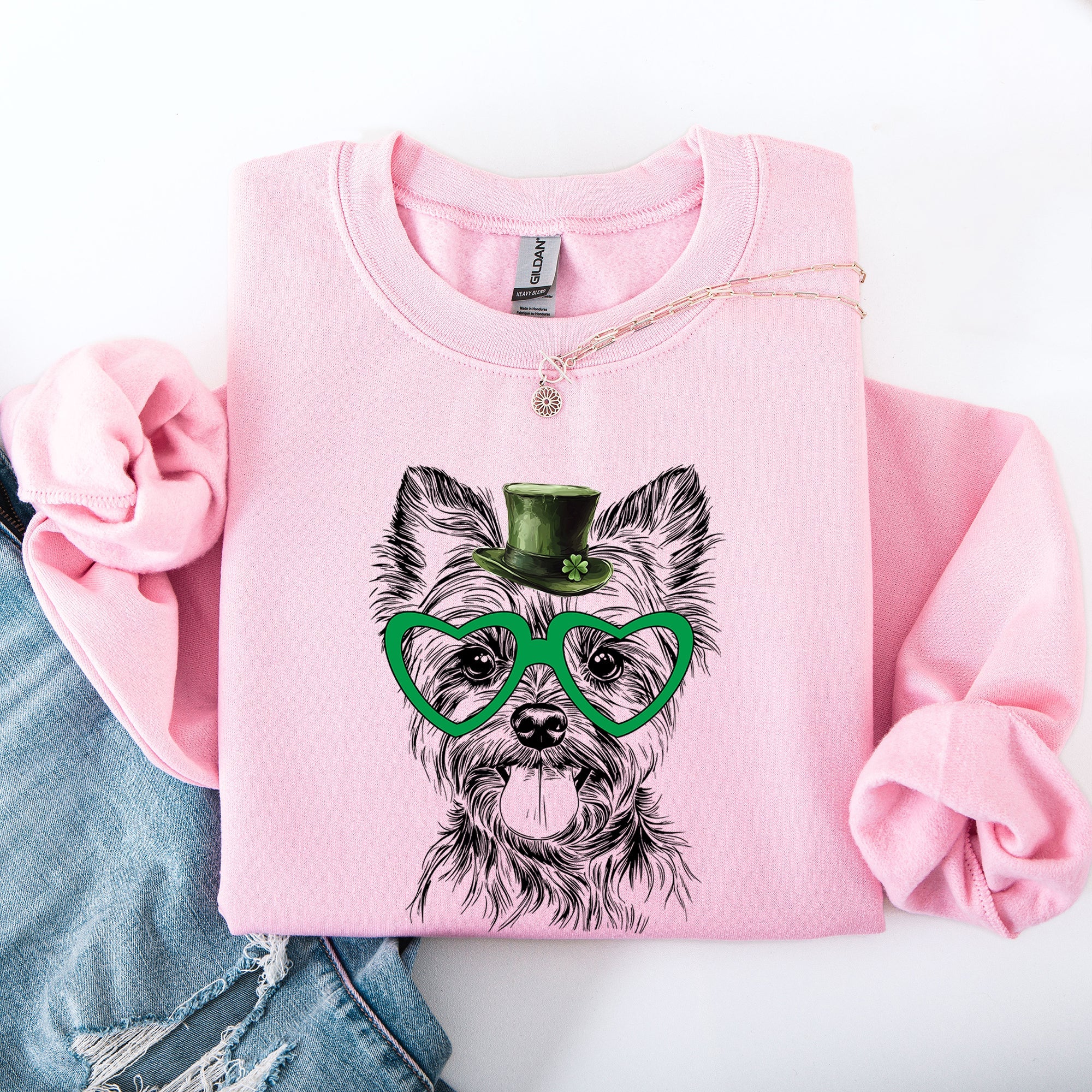 Yorkie Yorkshire Terrier Lucky Irish St Patrick's Day Theme Cute Celebration Art Sweatshirt
