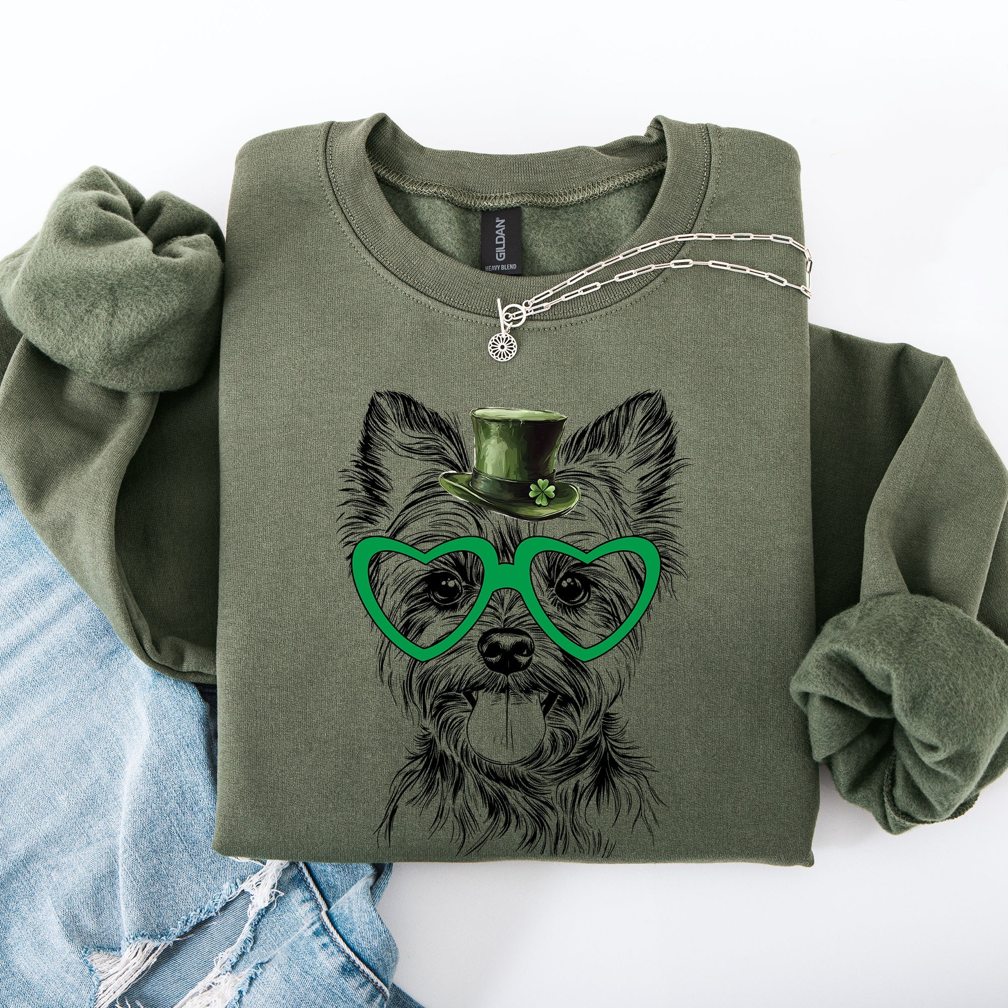 Yorkie Yorkshire Terrier Lucky Irish St Patrick's Day Theme Cute Celebration Art Sweatshirt