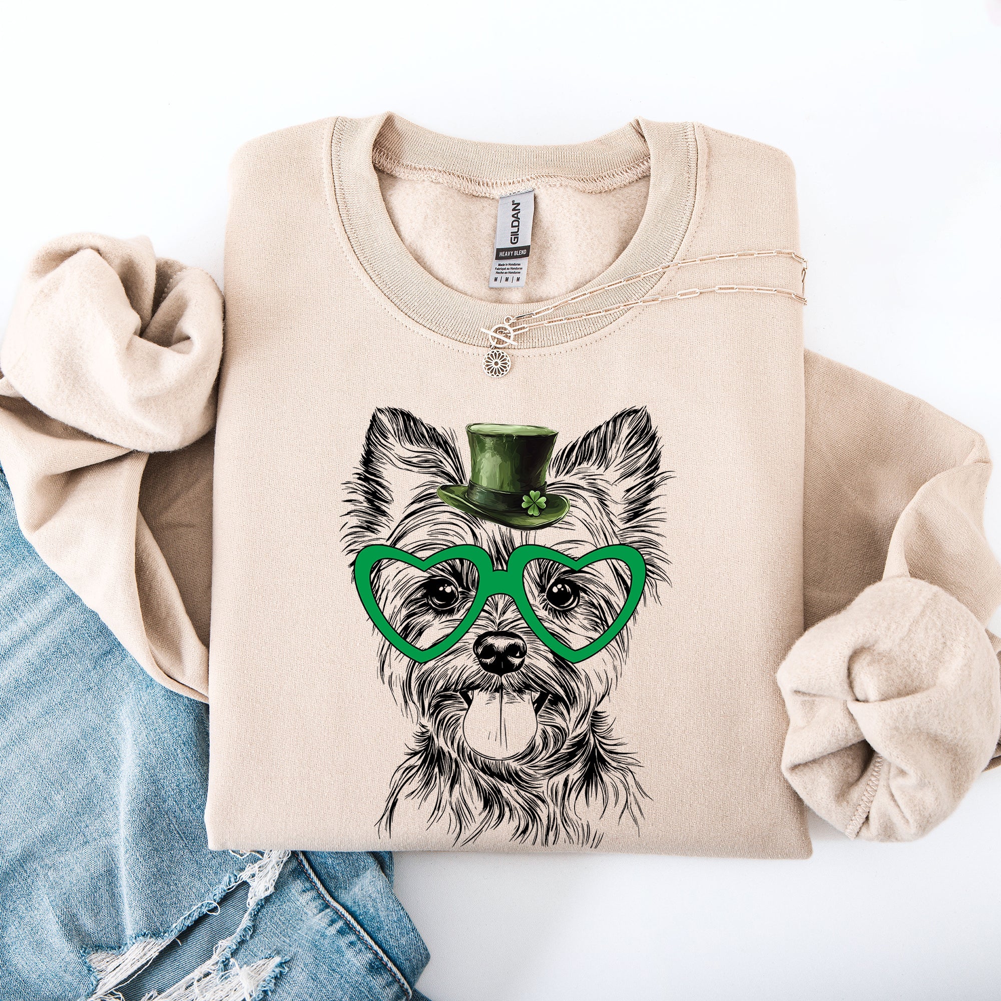Yorkie Yorkshire Terrier Lucky Irish St Patrick's Day Theme Cute Celebration Art Sweatshirt