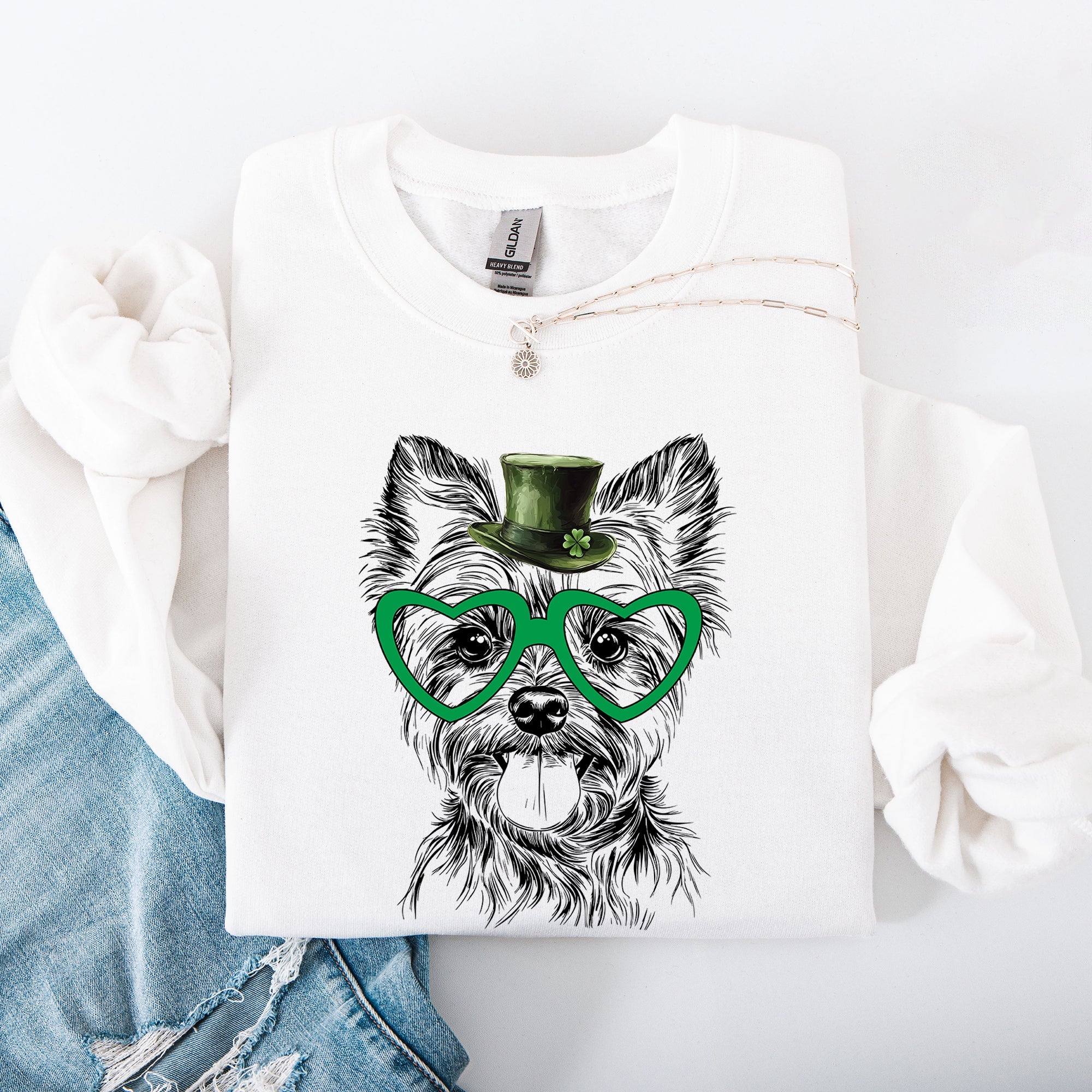 Yorkie Yorkshire Terrier Lucky Irish St Patrick's Day Theme Cute Celebration Art Sweatshirt