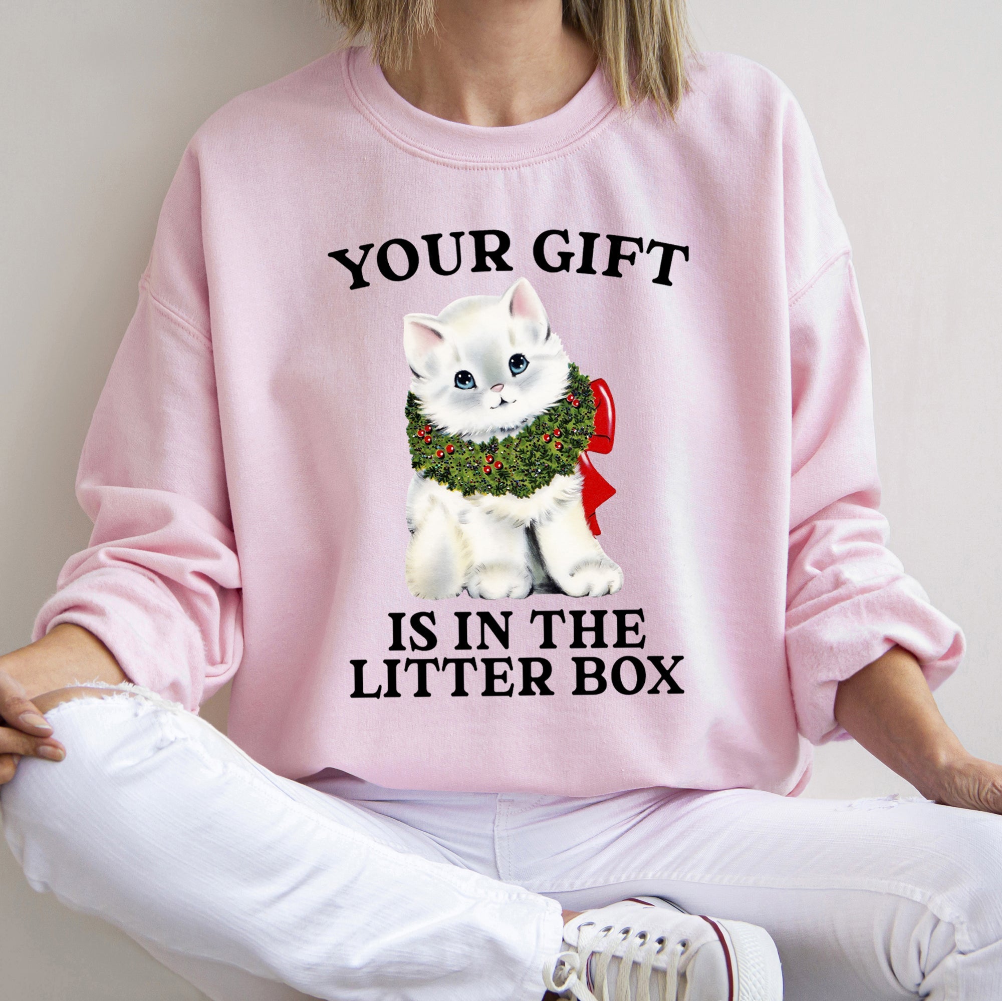 Your Gift Is In The Litter Box, Cat Christmas Graphic Cozy Holiday Edition Sweatshirt