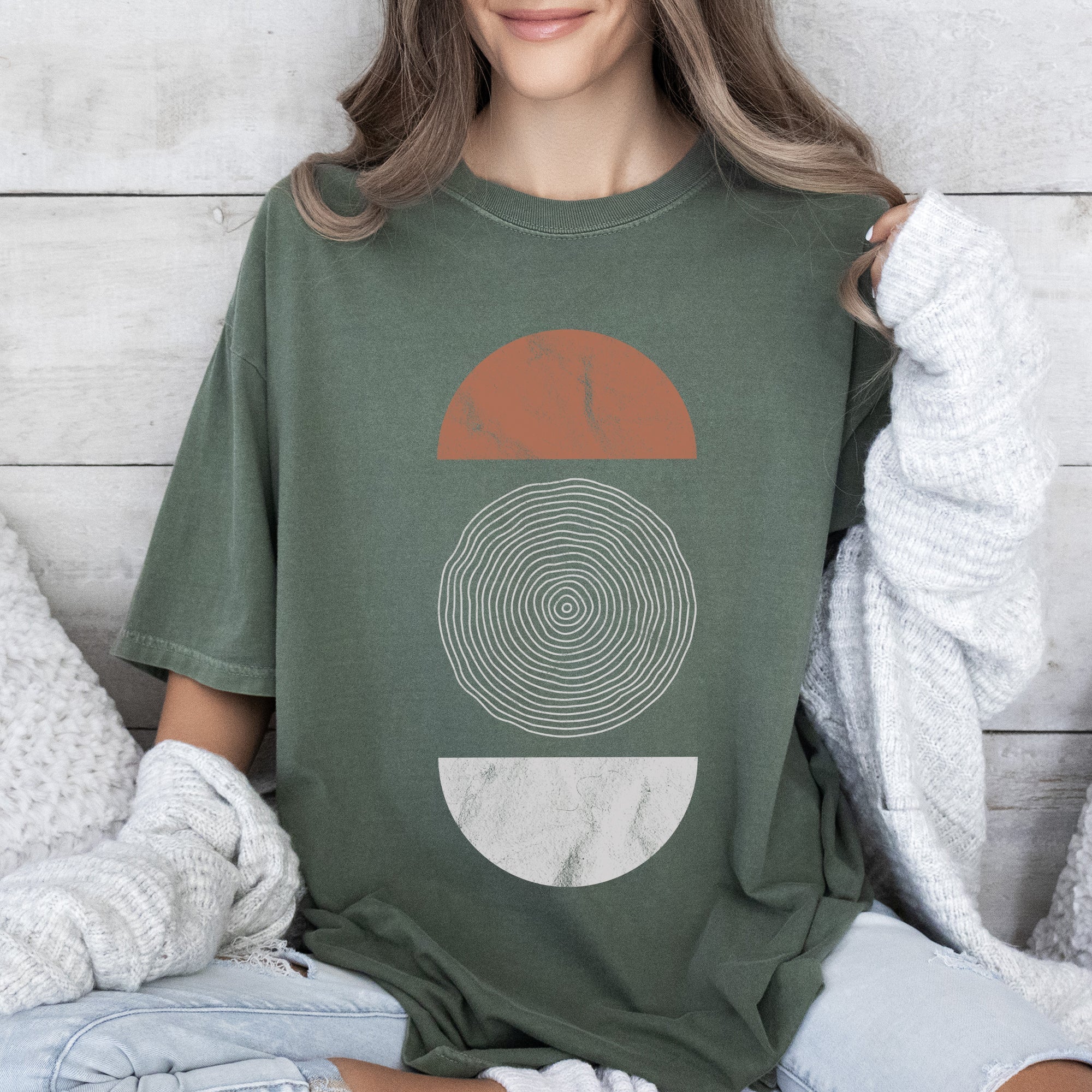 Abstract Geometric Circle Vintage Art Pattern Cosmic Retro Edition Bold Graphic Statement Comfort Colors Tee