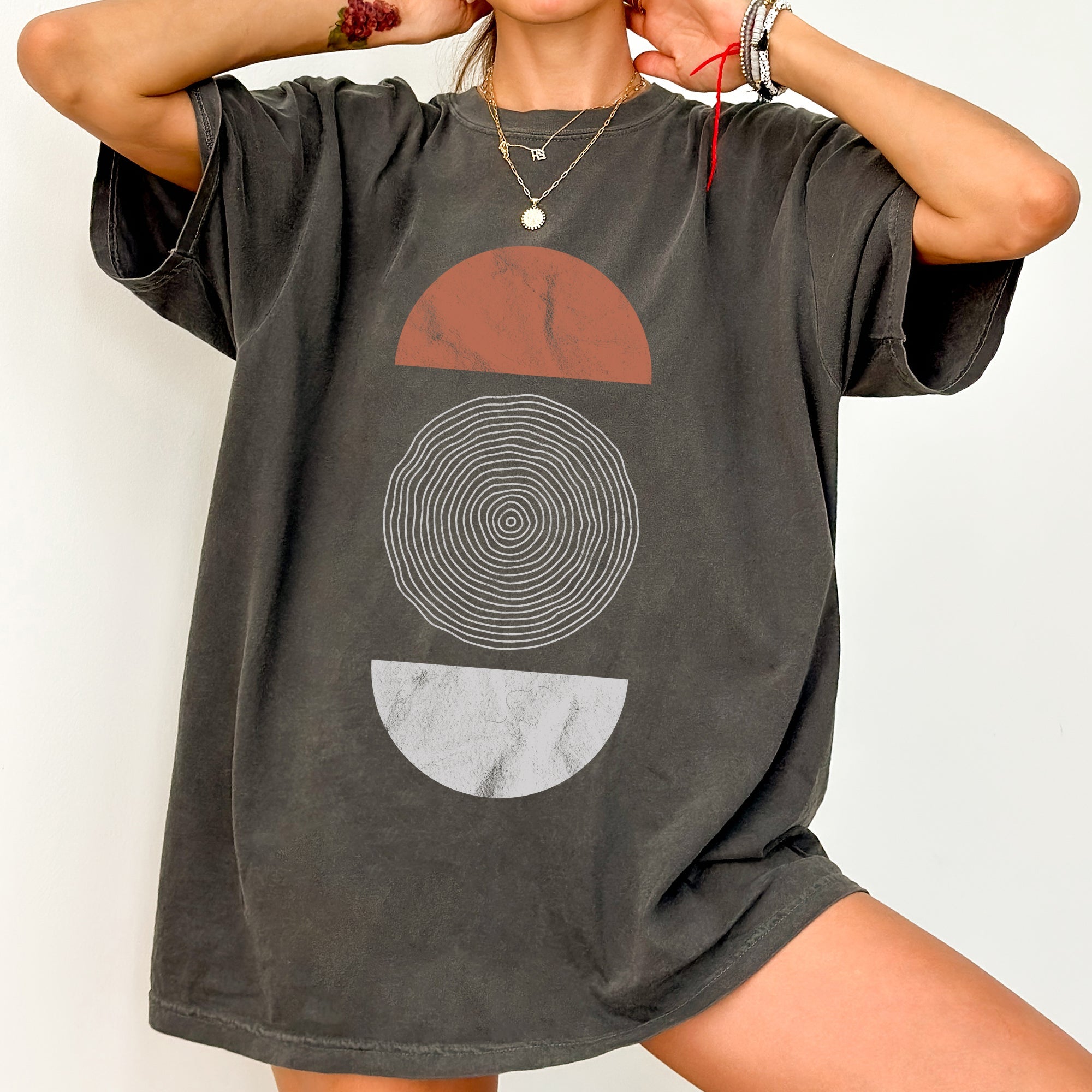 Abstract Geometric Circle Vintage Art Pattern Cosmic Retro Edition Bold Graphic Statement Comfort Colors Tee