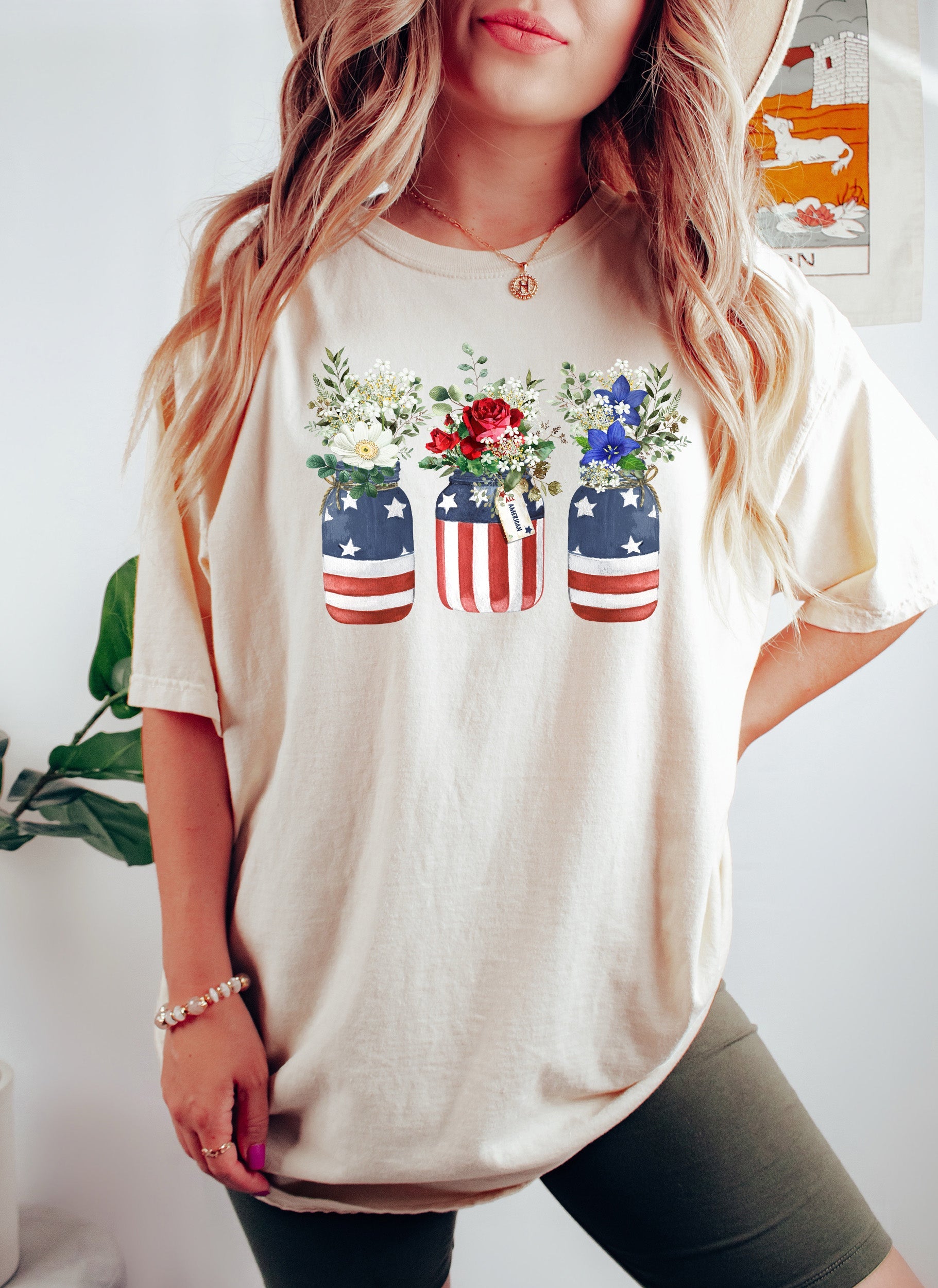 Jars And American Flag Vintage Distressed Patriotic Art Print Design Comfort Colors Tee
