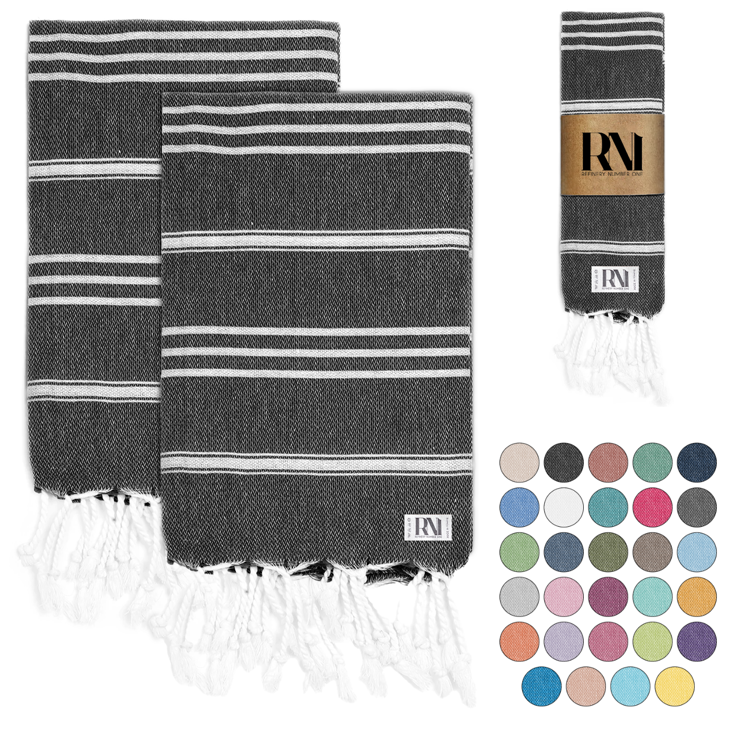 Istanbul Classic Turkish Hand Towel Set for Kitchen, Bath, Beach, Gym, Yoga and Travel