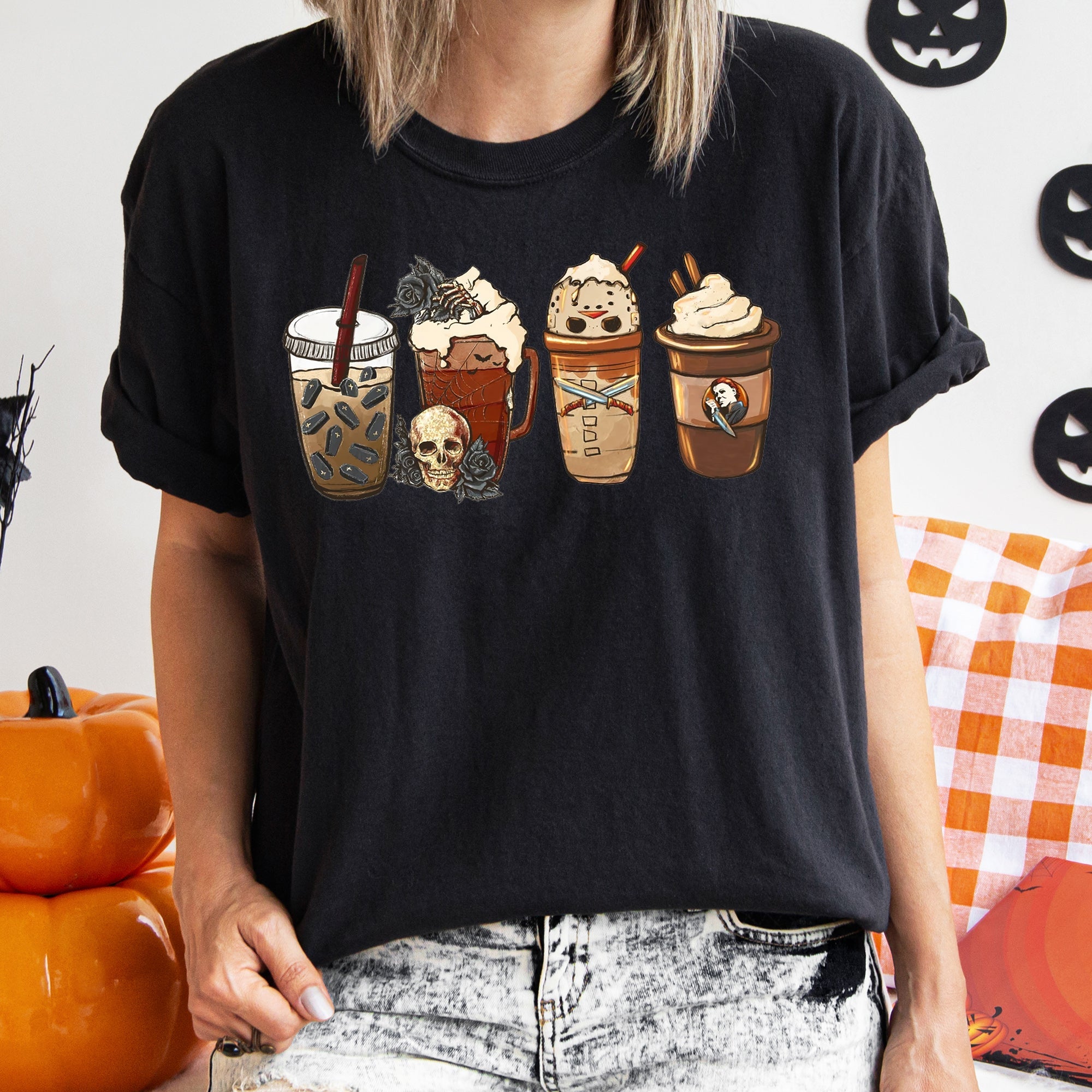 Black Rose Coffee Vintage Halloween Night Garden With Roses And Steam Graphic Comfort Colors Tee