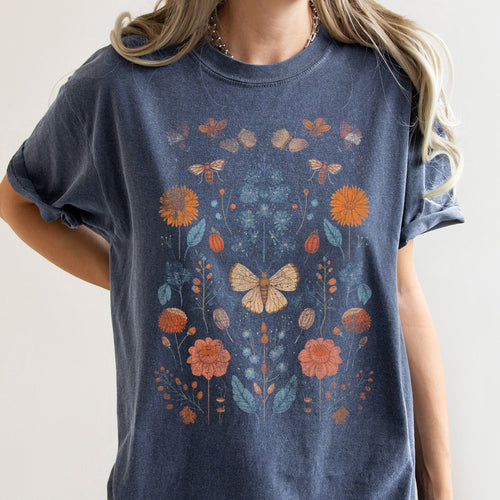 Bohemian Garden Moth Ethereal Floral Motif Boho Night Garden Style Comfort Colors Tee