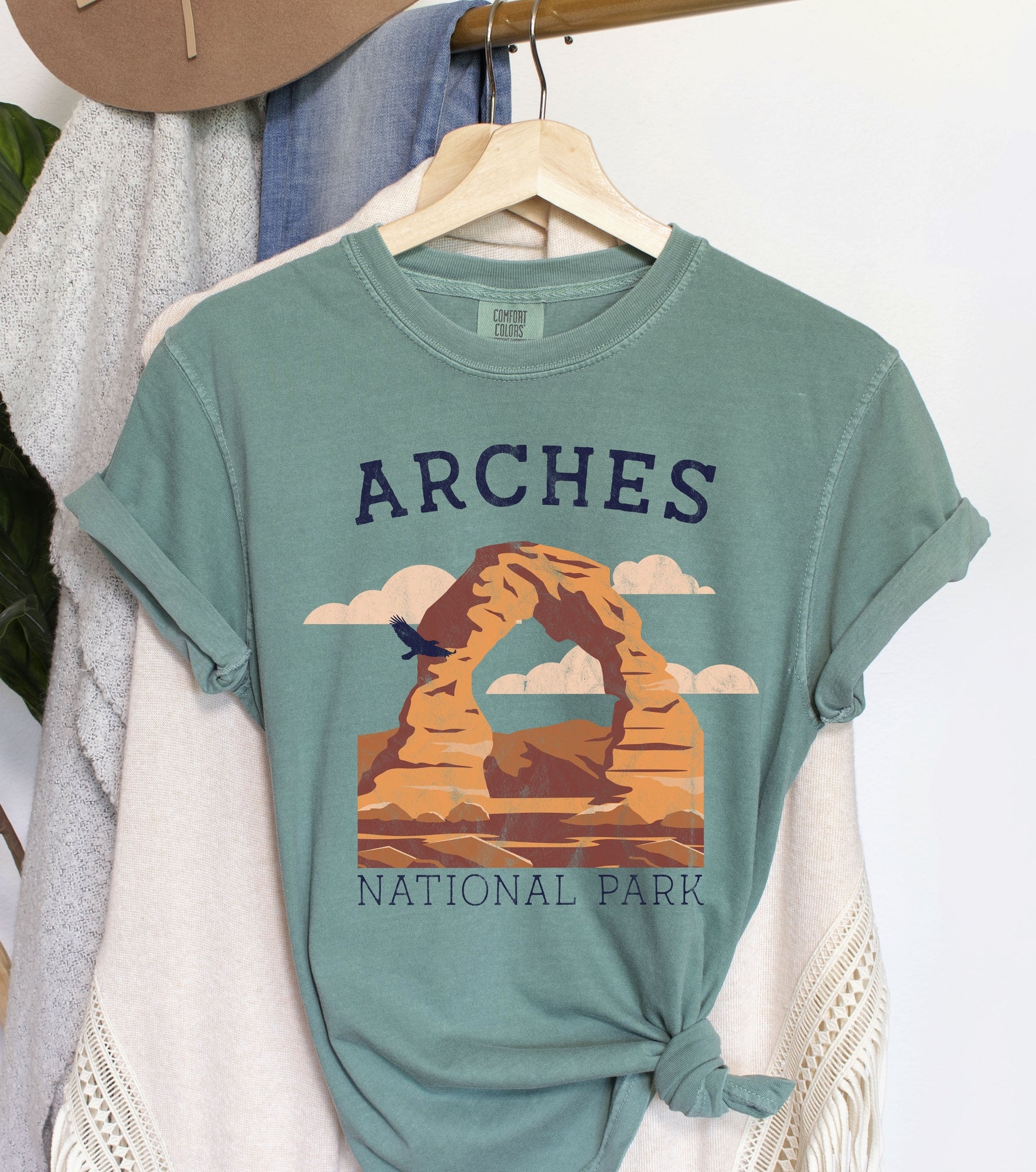 Arches National Park Vintage Poster Style Landscape Graphic Print Comfort Colors Tee