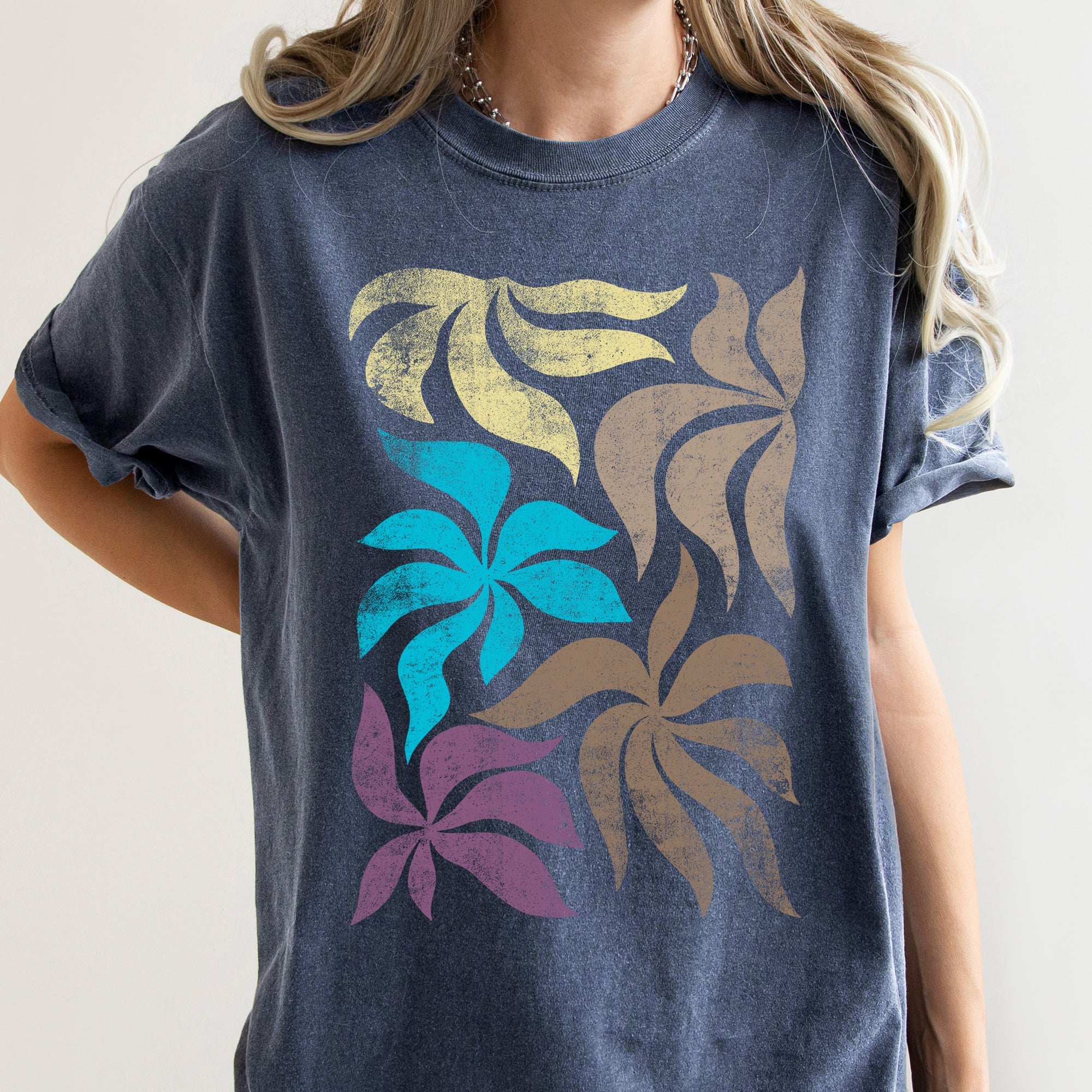 Boho Folk Art Vintage Leaves Dreamy Botanical Print With Wildflower Accents Comfort Colors Tee