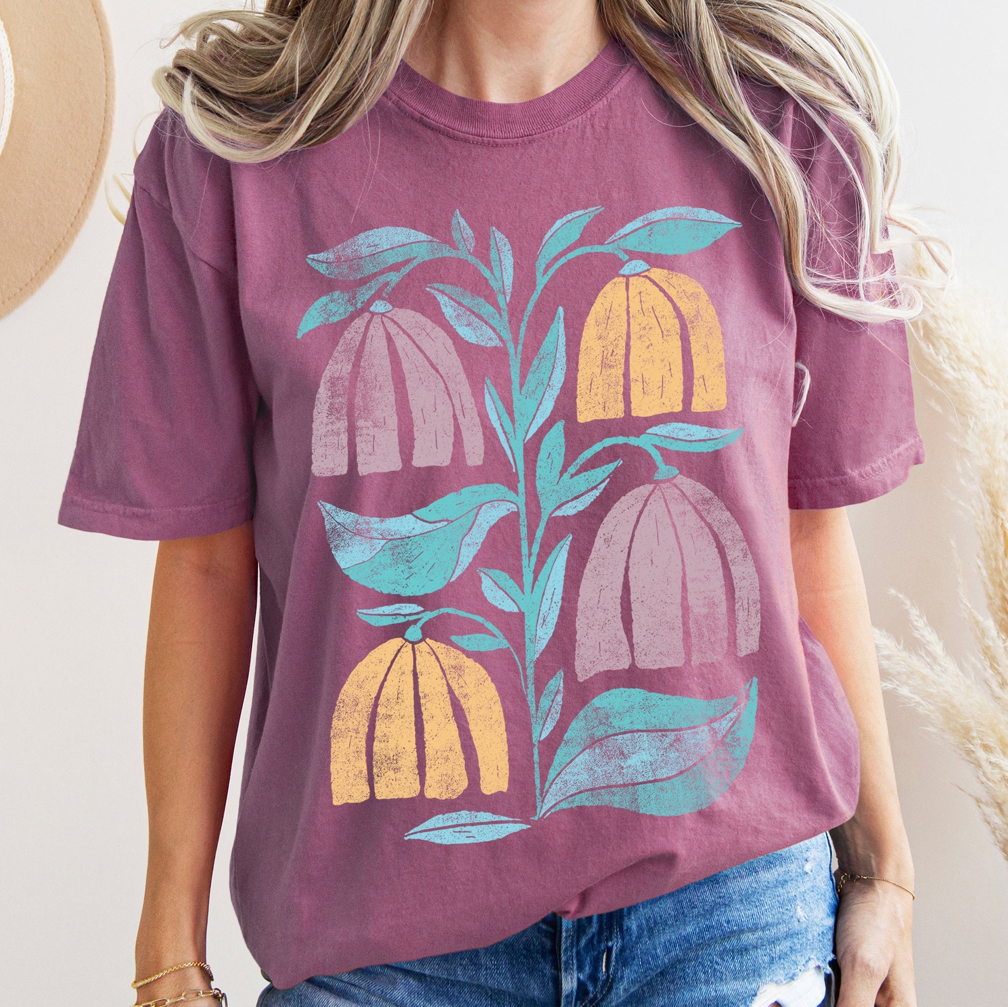 Boho Folk Art Vintage Floral Comfort Colors Tee