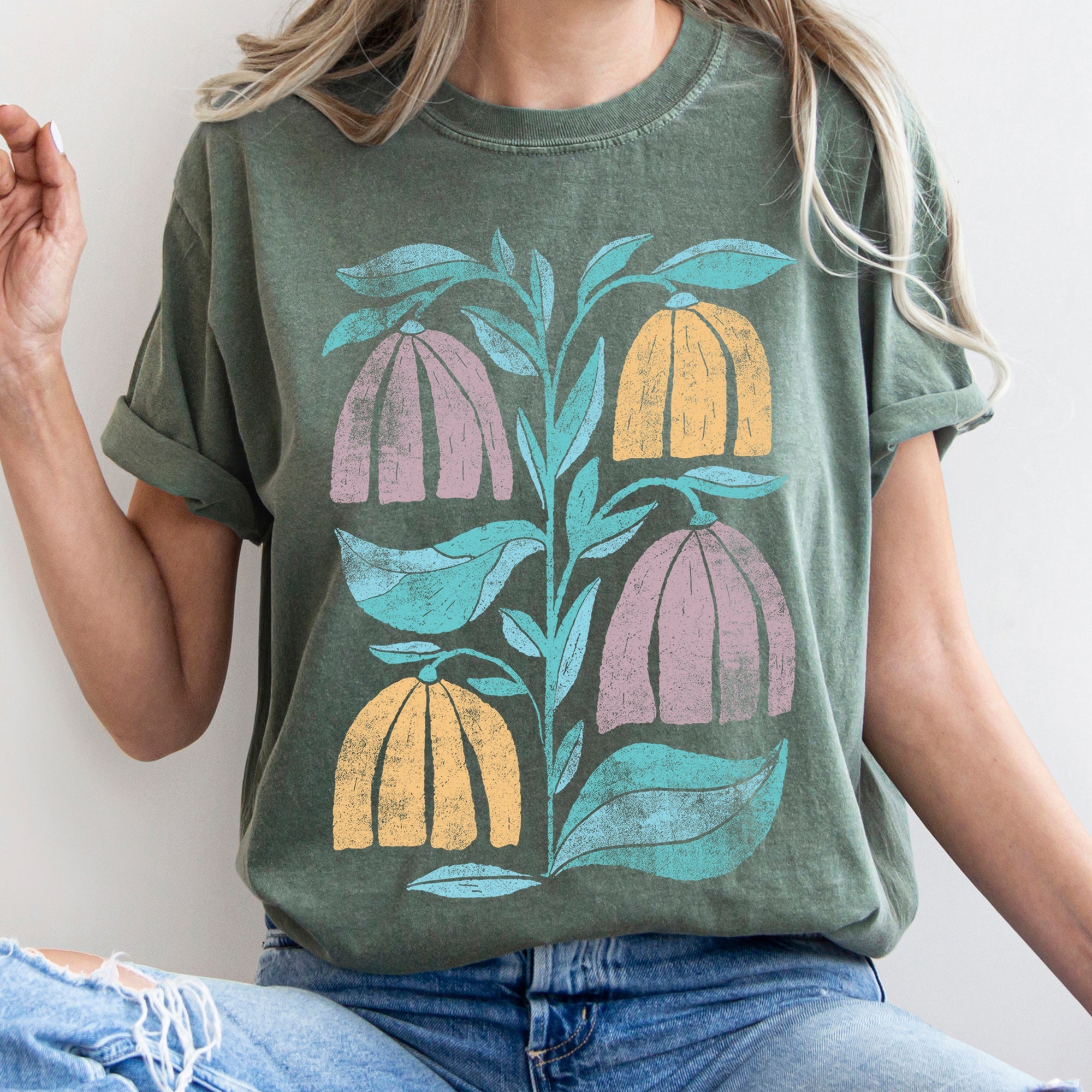 Boho Folk Art Vintage Floral Comfort Colors Tee