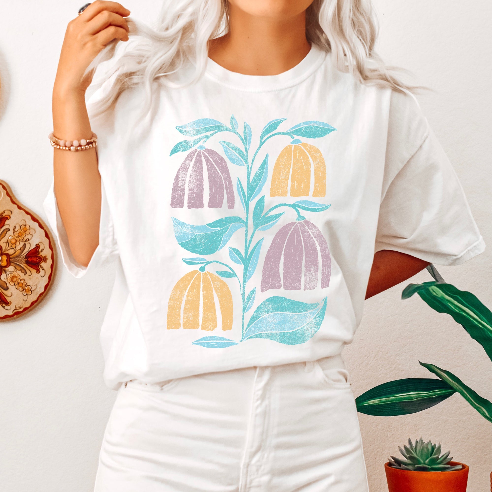 Boho Folk Art Vintage Floral Comfort Colors Tee