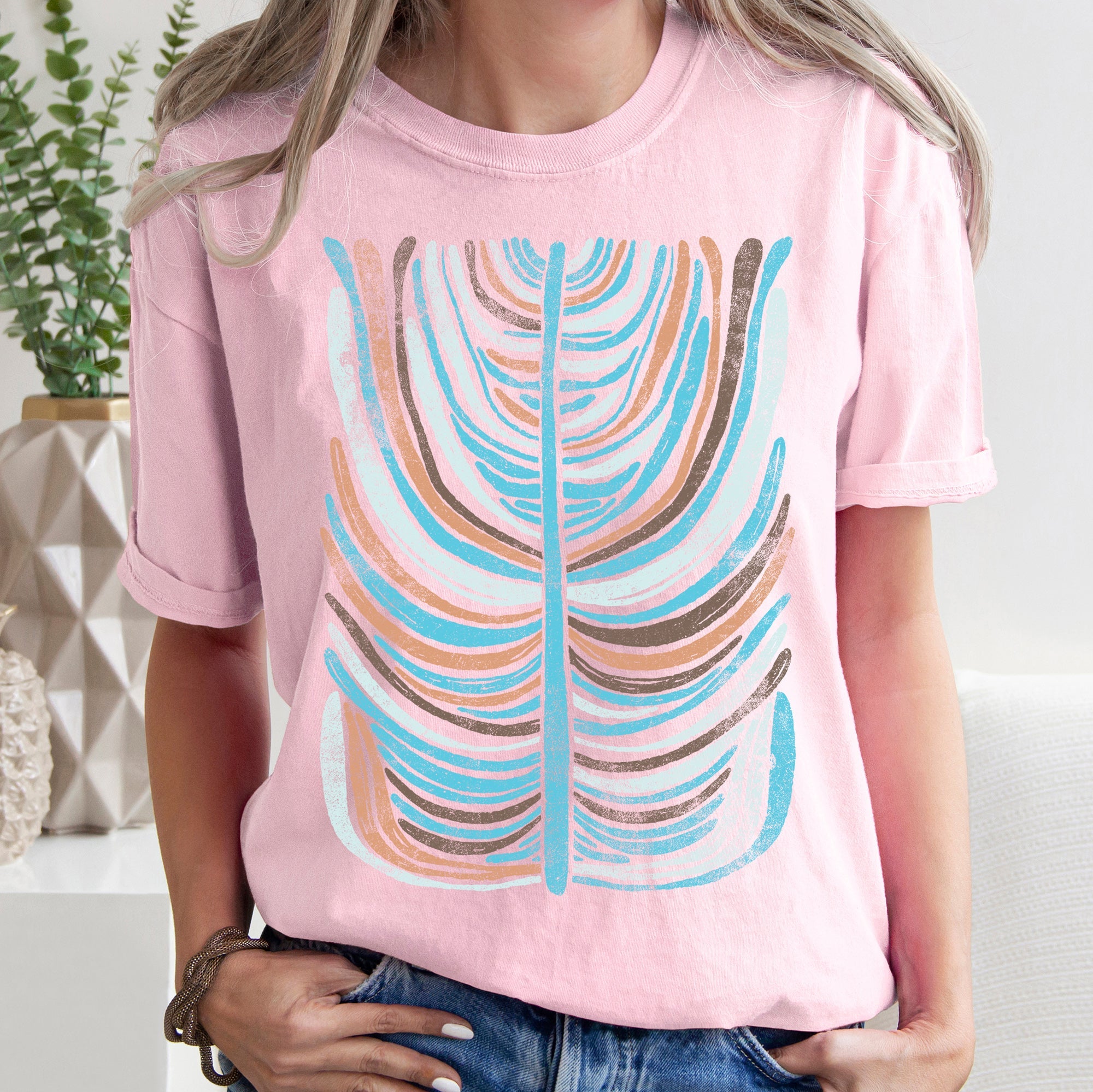 Boho Folk Art Vintage Stripe Floral Motif Print Collection For Everyday Wear Comfort Colors Tee