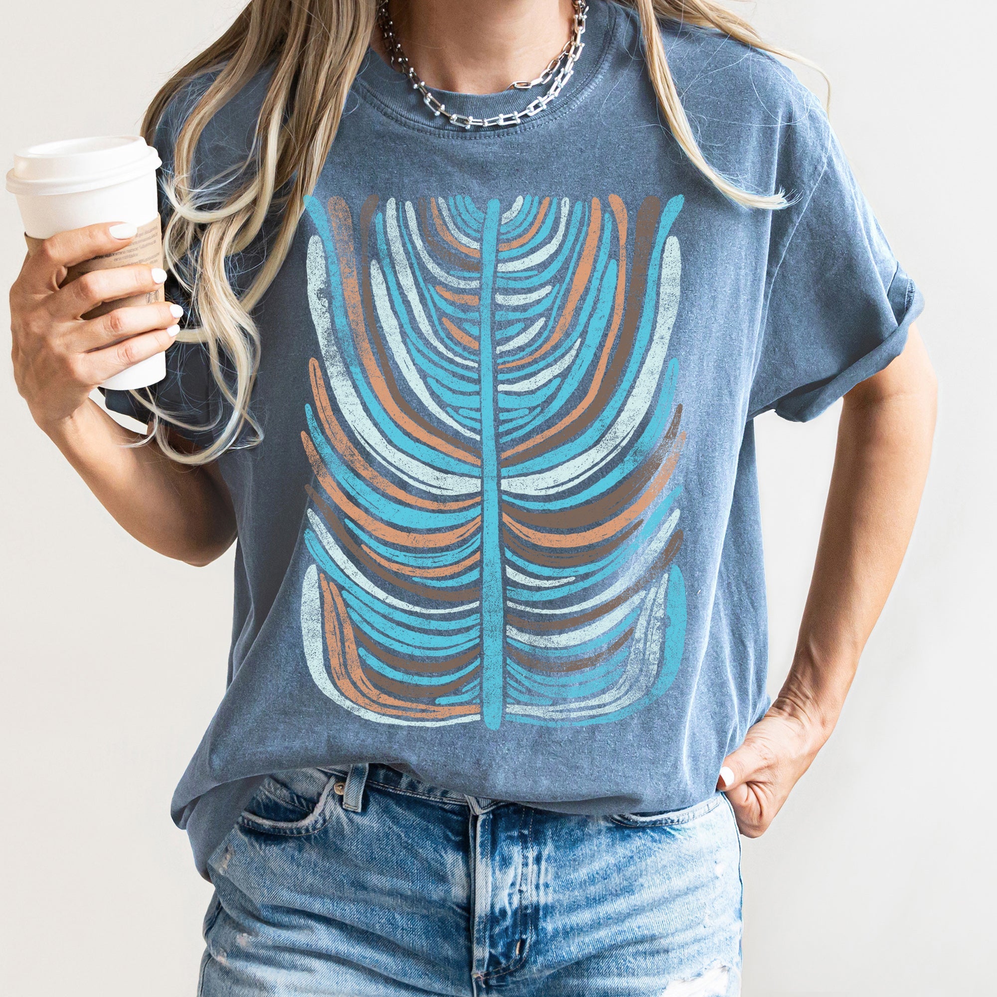 Boho Folk Art Vintage Stripe Floral Motif Print Collection For Everyday Wear Comfort Colors Tee