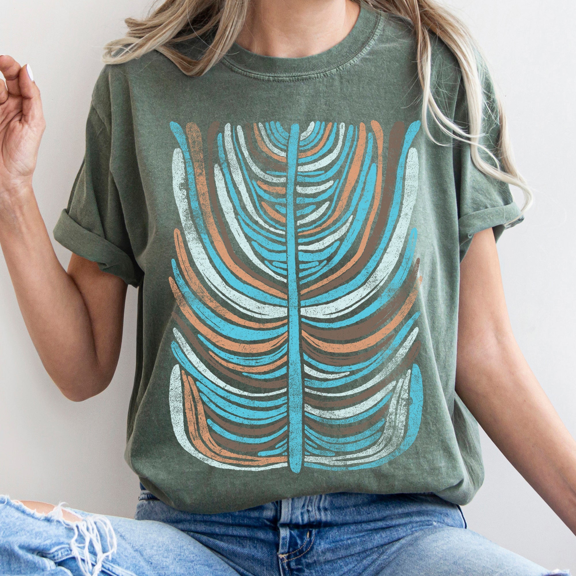 Boho Folk Art Vintage Stripe Floral Motif Print Collection For Everyday Wear Comfort Colors Tee