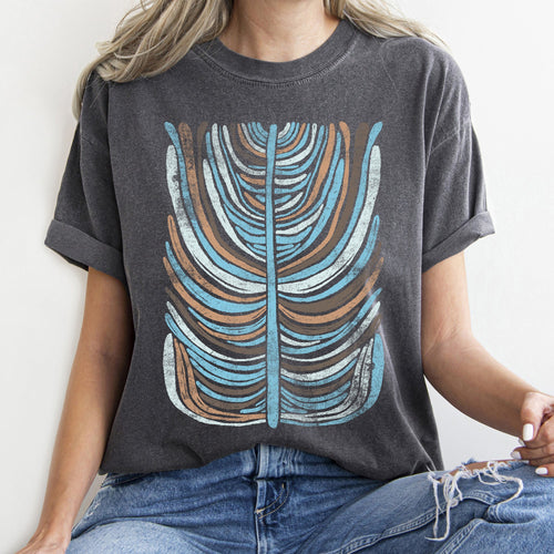 Boho Folk Art Vintage Stripe Floral Motif Print Collection For Everyday Wear Comfort Colors Tee