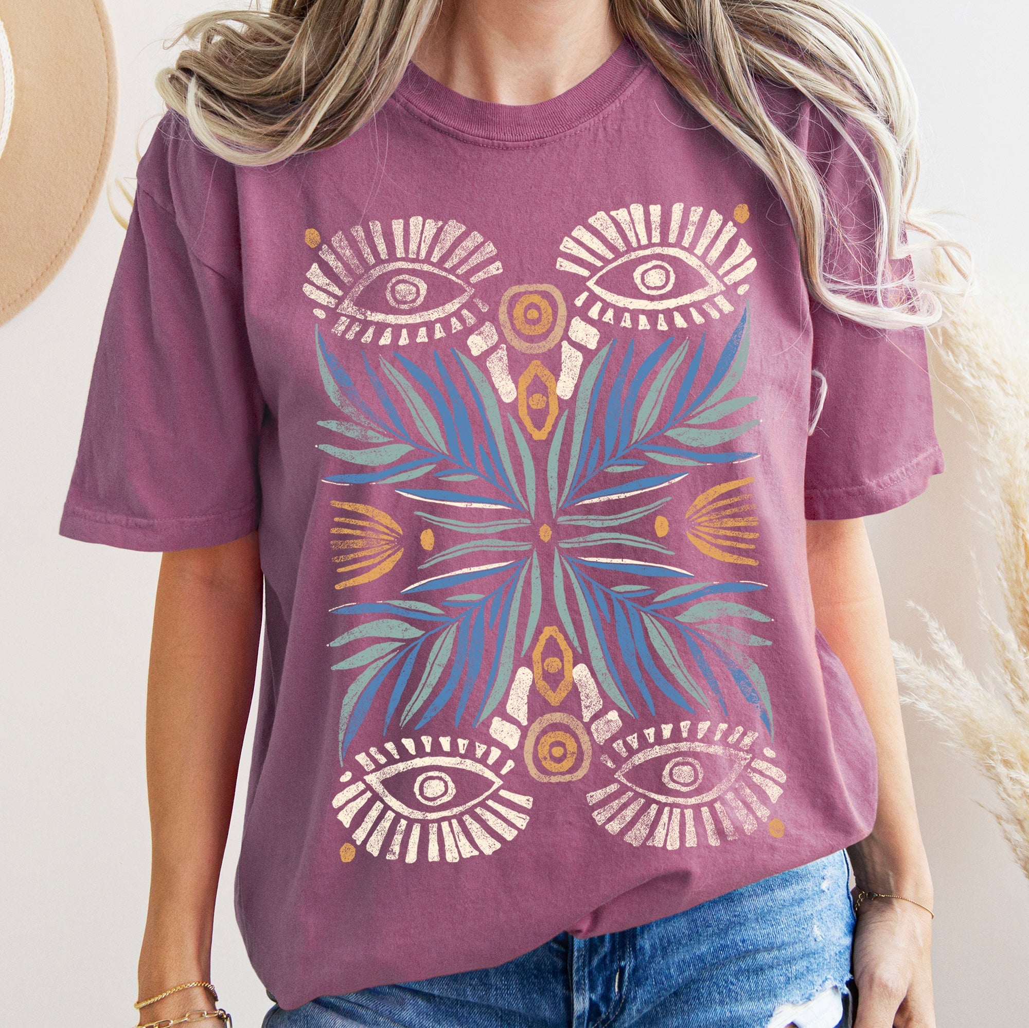 Boho Folk Art Vintage Mystical Floral Dreamscape Garden Festival Glow Comfort Colors Tee
