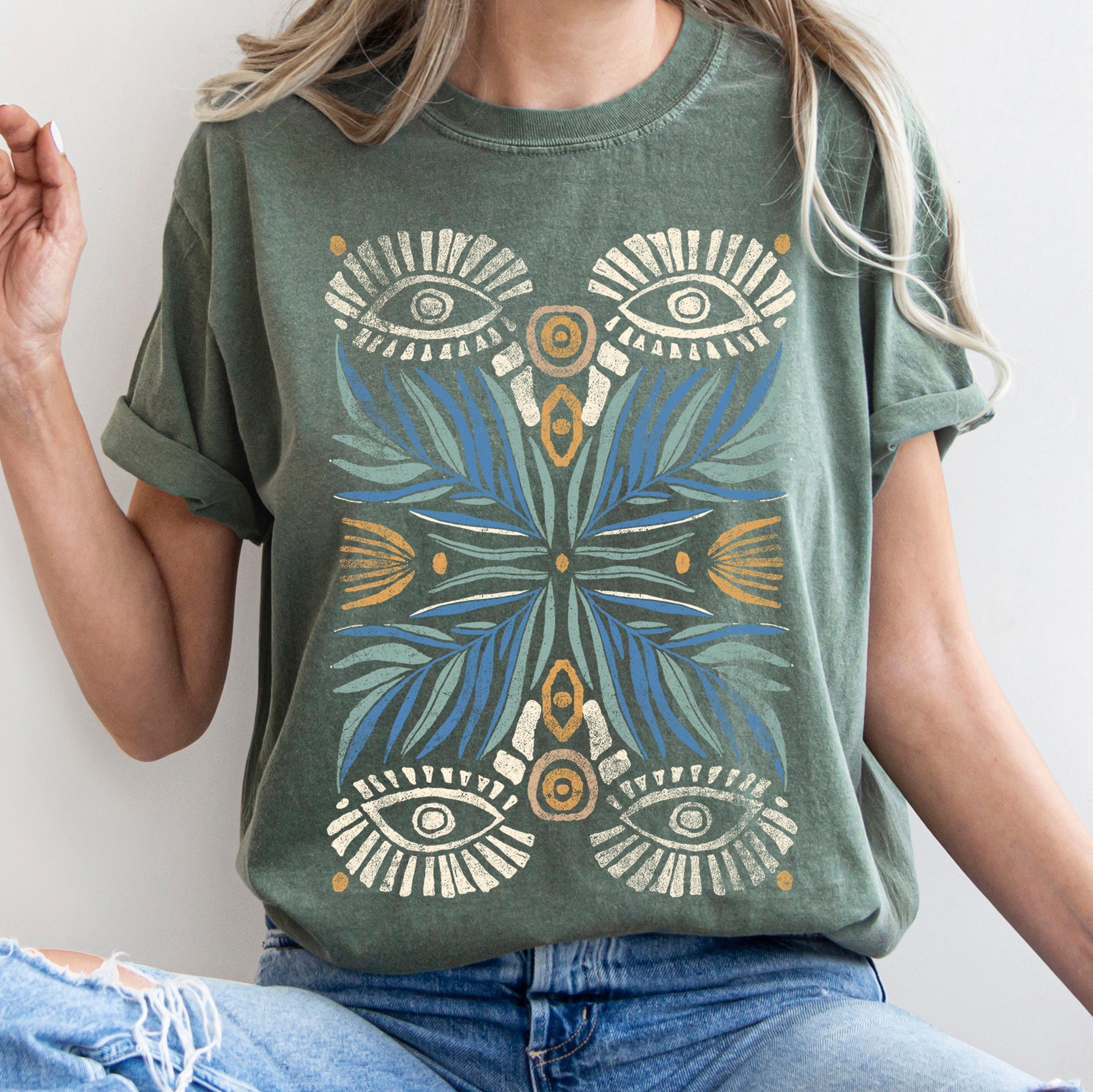 Boho Folk Art Vintage Mystical Floral Dreamscape Garden Festival Glow Comfort Colors Tee