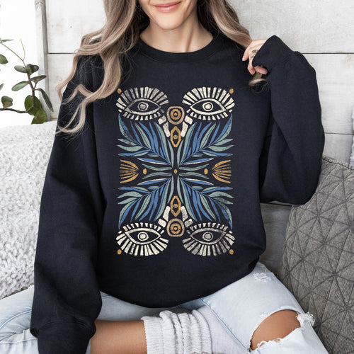 Boho Folk Art Vintage Mystical Floral Dreamcatcher Moon Mandala Garden Spirit Sweatshirt