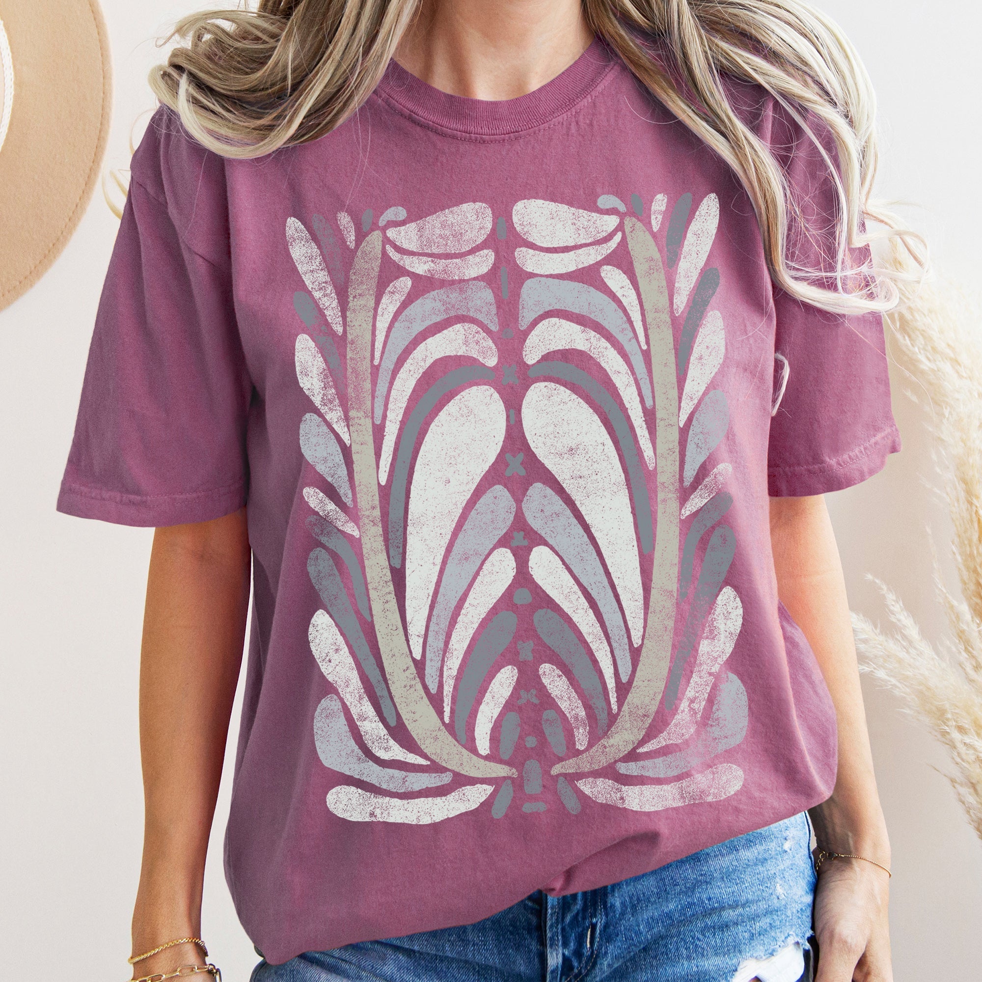 Boho Folk Art Vintage Flower Medallion Floral Motif With Rustic Heritage Charm Comfort Colors Tee