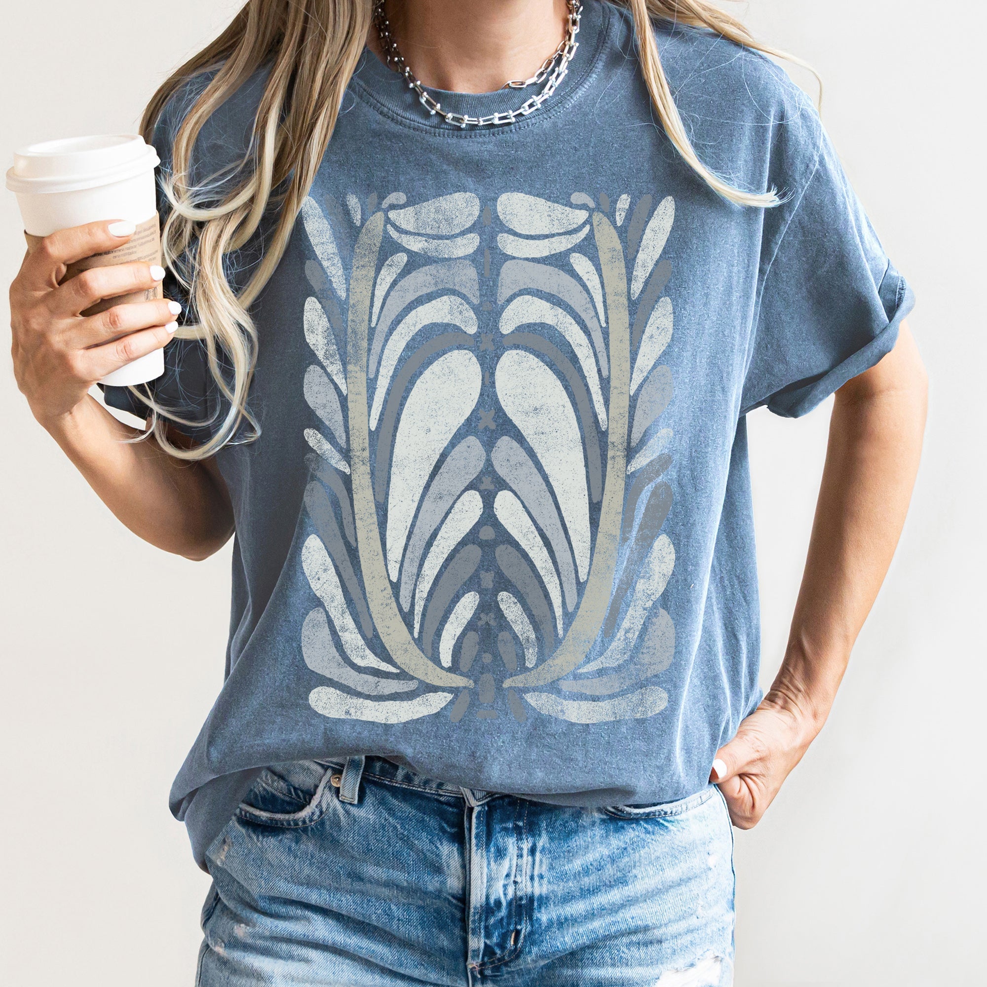 Boho Folk Art Vintage Flower Medallion Floral Motif With Rustic Heritage Charm Comfort Colors Tee