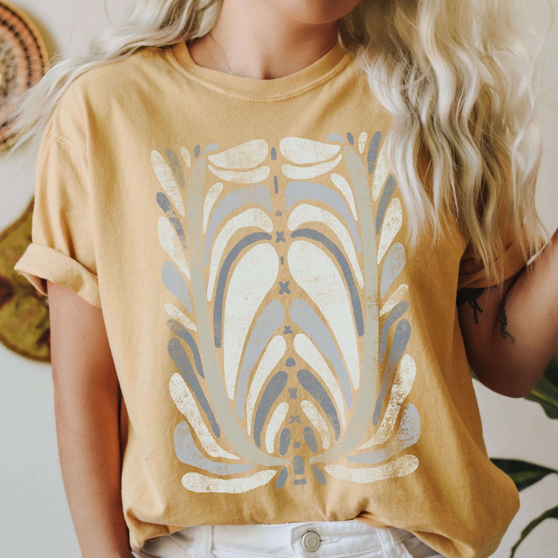 Boho Folk Art Vintage Flower Medallion Floral Motif With Rustic Heritage Charm Comfort Colors Tee
