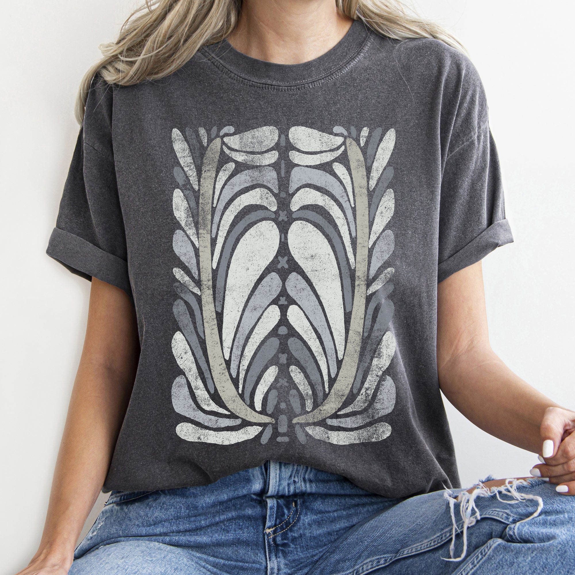 Boho Folk Art Vintage Flower Medallion Floral Motif With Rustic Heritage Charm Comfort Colors Tee