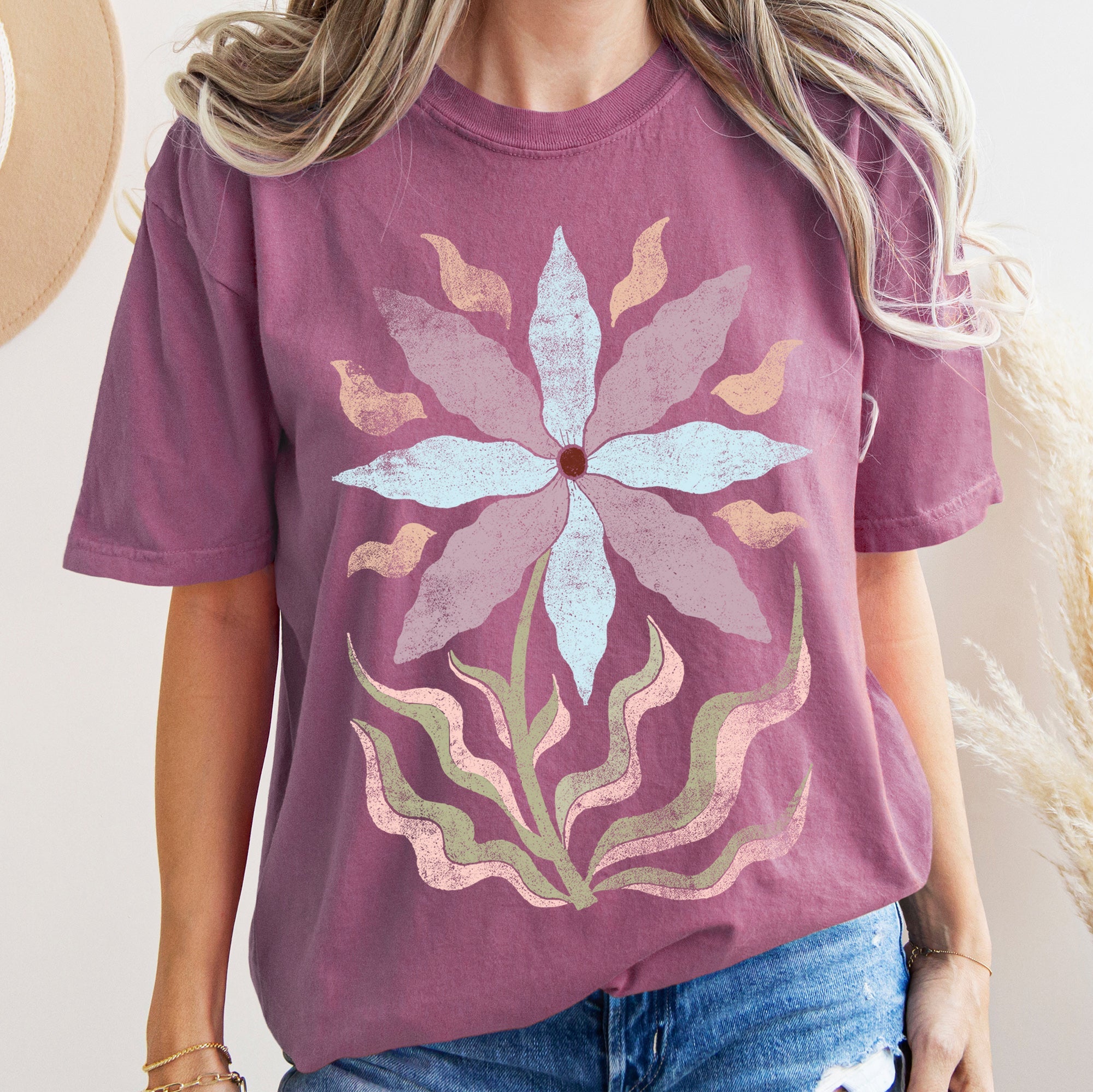 Boho Folk Art Floral Vintage Mandala Motif Abstract Botanical Design With Timeless Charm Comfort Colors Tee