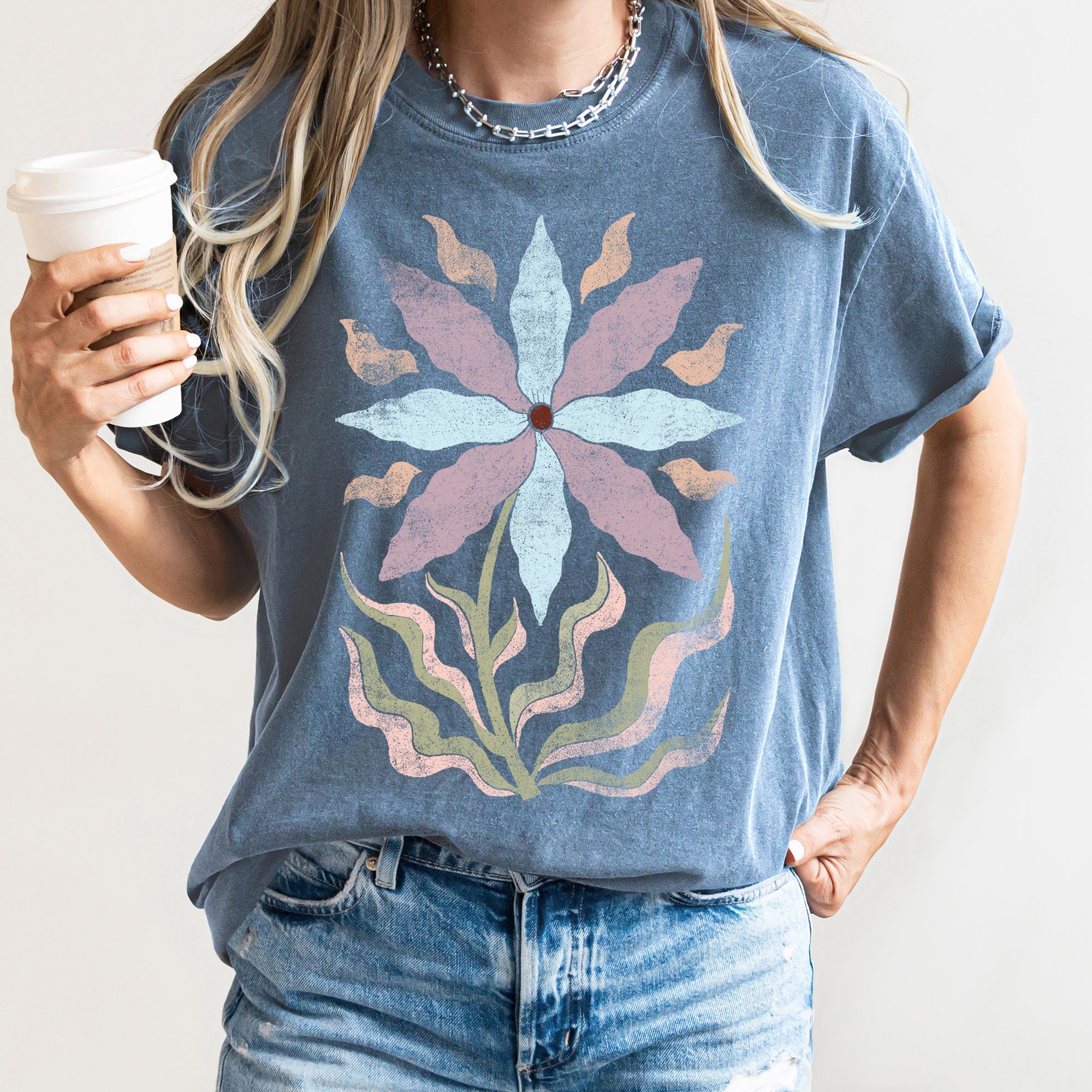 Boho Folk Art Floral Vintage Mandala Motif Abstract Botanical Design With Timeless Charm Comfort Colors Tee