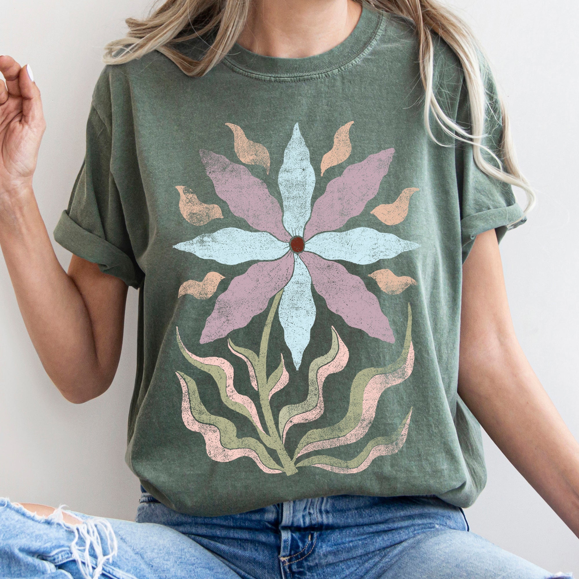 Boho Folk Art Floral Vintage Mandala Motif Abstract Botanical Design With Timeless Charm Comfort Colors Tee