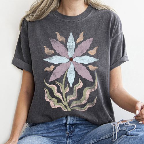 Boho Folk Art Floral Vintage Mandala Motif Abstract Botanical Design With Timeless Charm Comfort Colors Tee