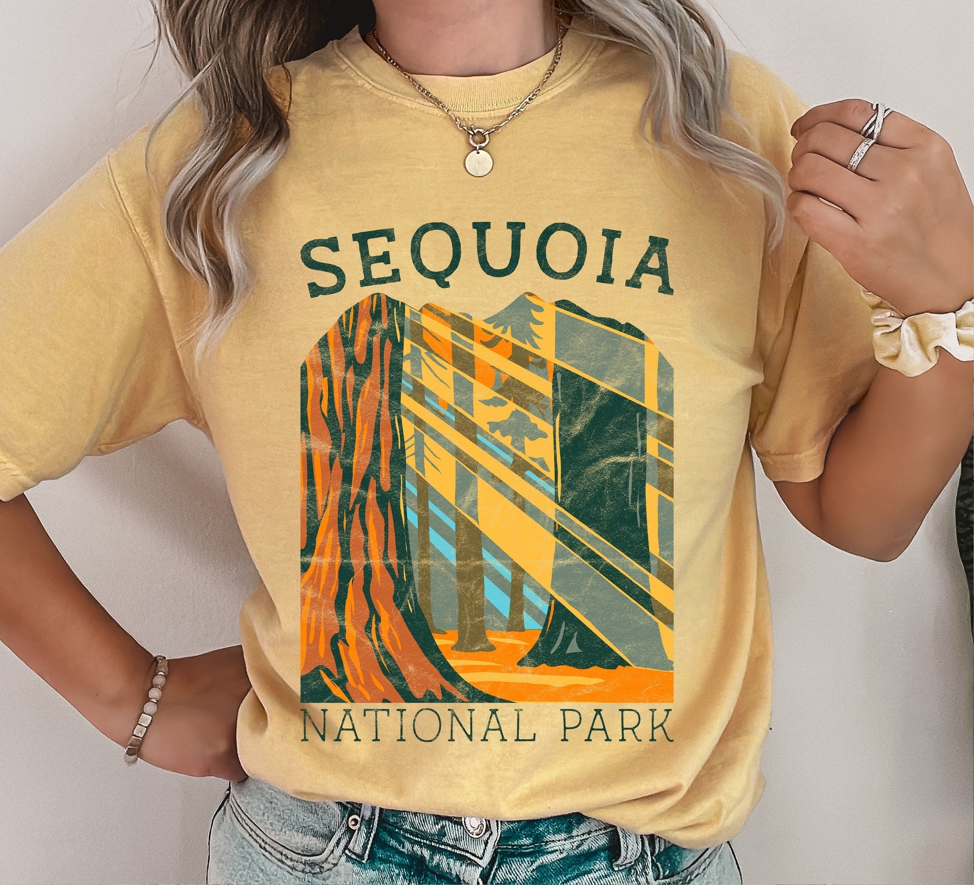 Sequoia National Park Vintage Silhouette Mountain Pines Nature Scene Comfort Colors Tee
