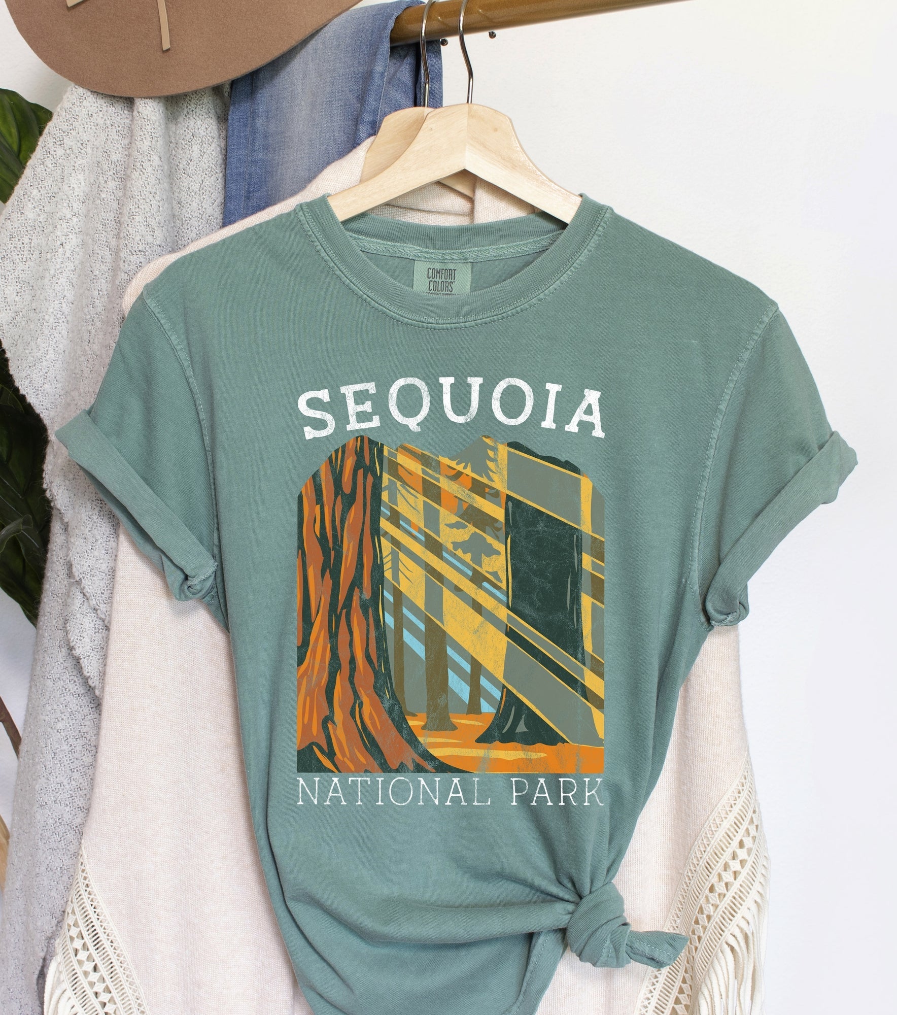 Sequoia National Park Vintage Forest Scene Artwork Classic National Parks Theme Comfort Colors Tee