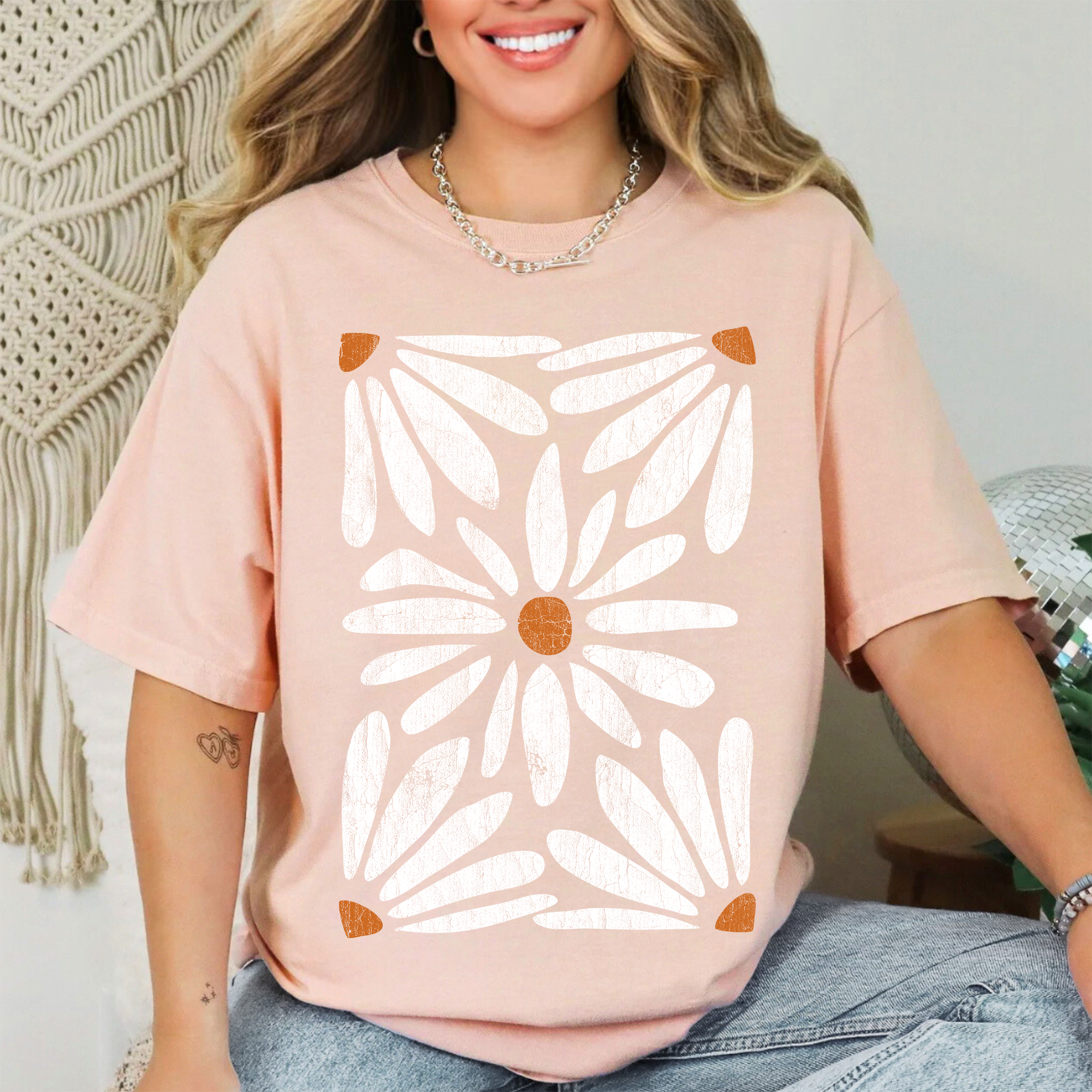 Boho Daisy Botanical Vintage Floral Garden Illustration Hand Drawn Comfort Colors Tee
