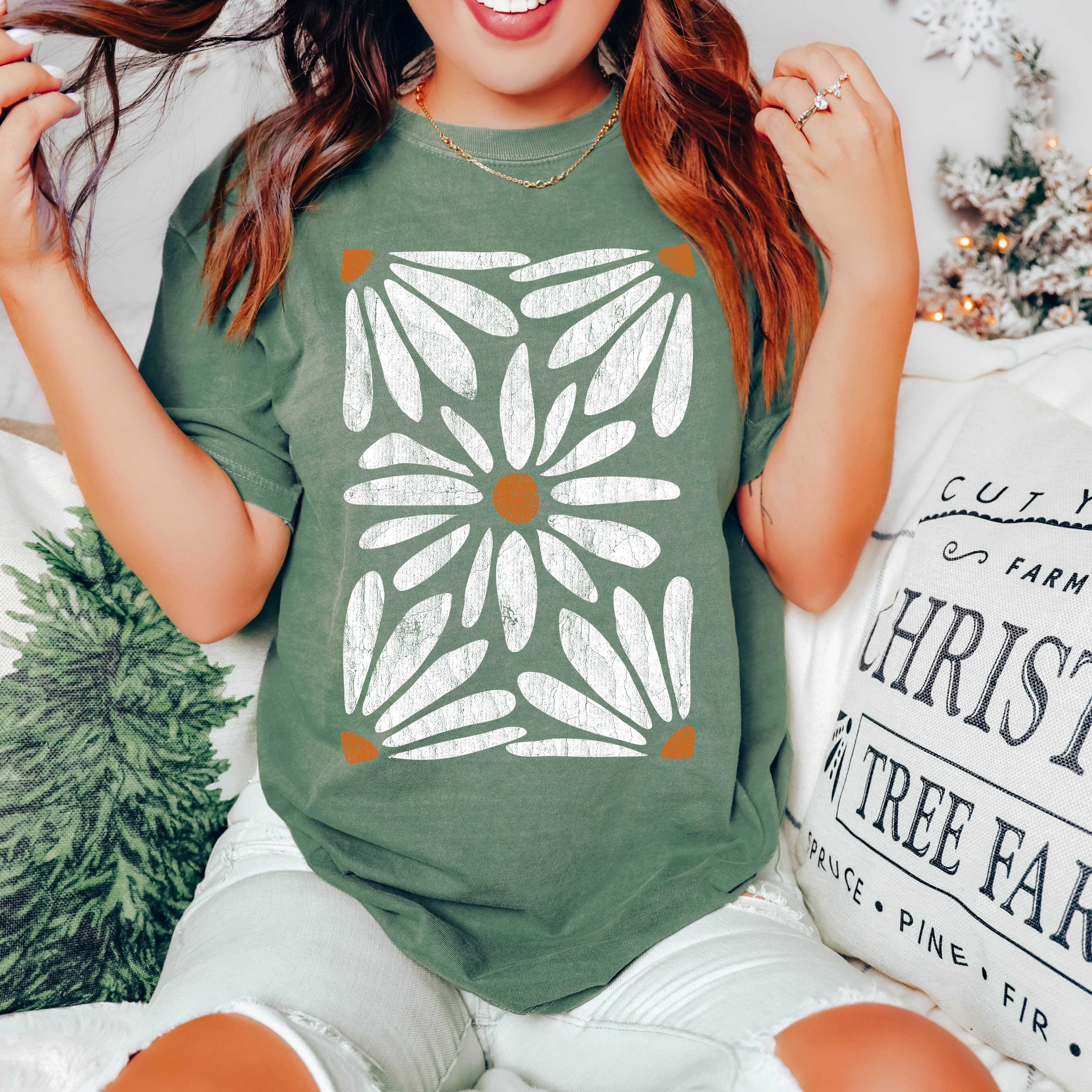Boho Daisy Botanical Vintage Floral Garden Illustration Hand Drawn Comfort Colors Tee