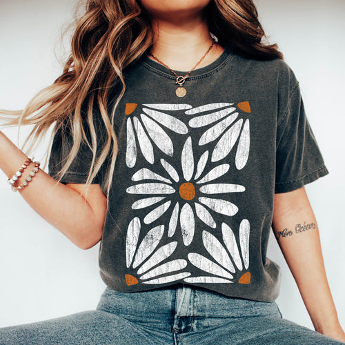 Boho Daisy Botanical Vintage Floral Garden Illustration Hand Drawn Comfort Colors Tee
