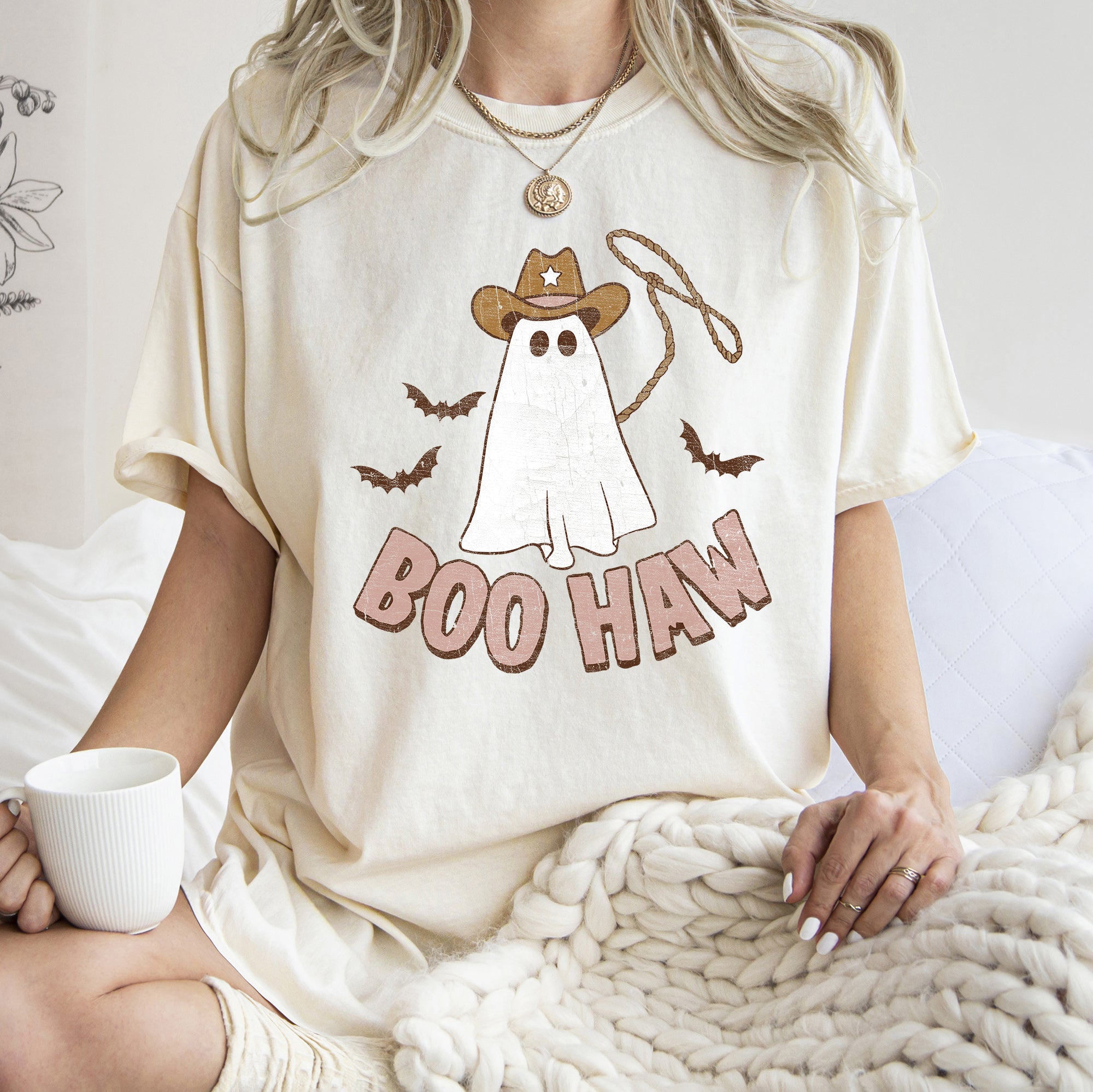 Boo Haw Retro Ghost Halloween Edition Classic Spooktacular Nighttime Display Vintage Style Artwork Comfort Colors Tee