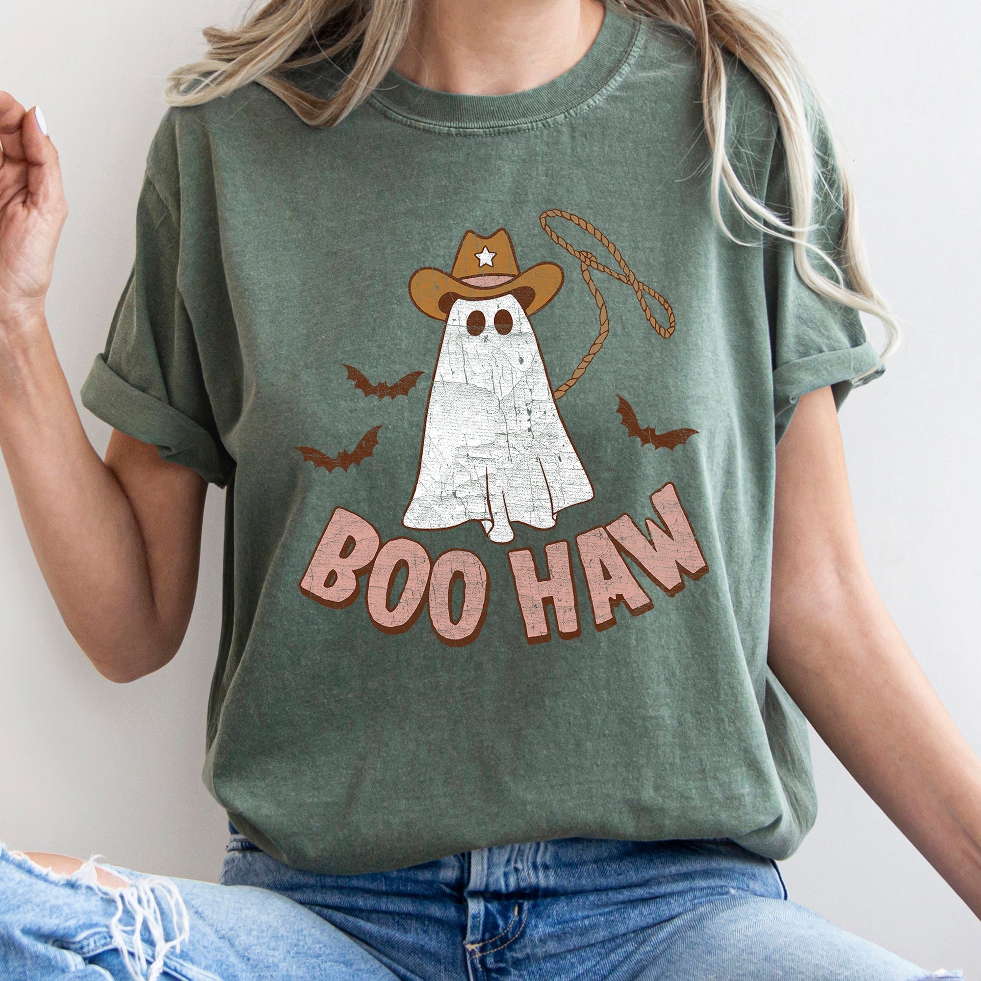 Boo Haw Retro Ghost Halloween Edition Classic Spooktacular Nighttime Display Vintage Style Artwork Comfort Colors Tee