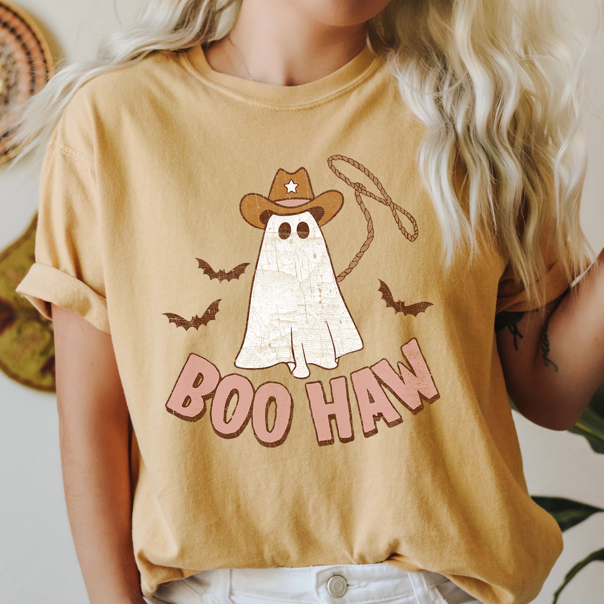 Boo Haw Retro Ghost Halloween Edition Classic Spooktacular Nighttime Display Vintage Style Artwork Comfort Colors Tee