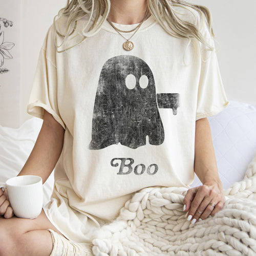 Boo Retro Ghost Halloween Vintage Graphic Limited Edition Premium Illustration Comfort Colors Tee