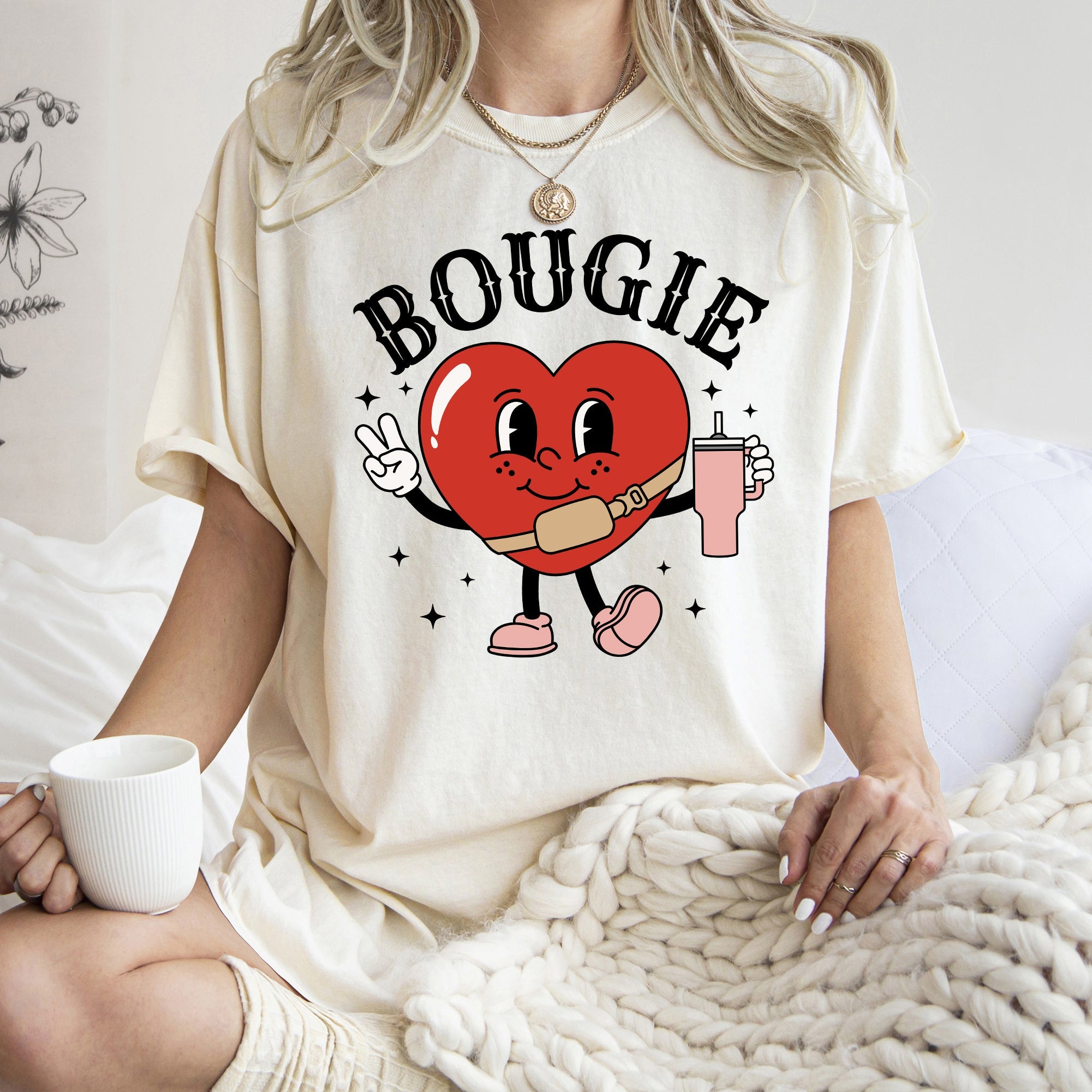 Bougie Heart Boujee Luxe Love Statement For Valentine's Day Inspired Vintage Vibe Edition Comfort Colors Tee