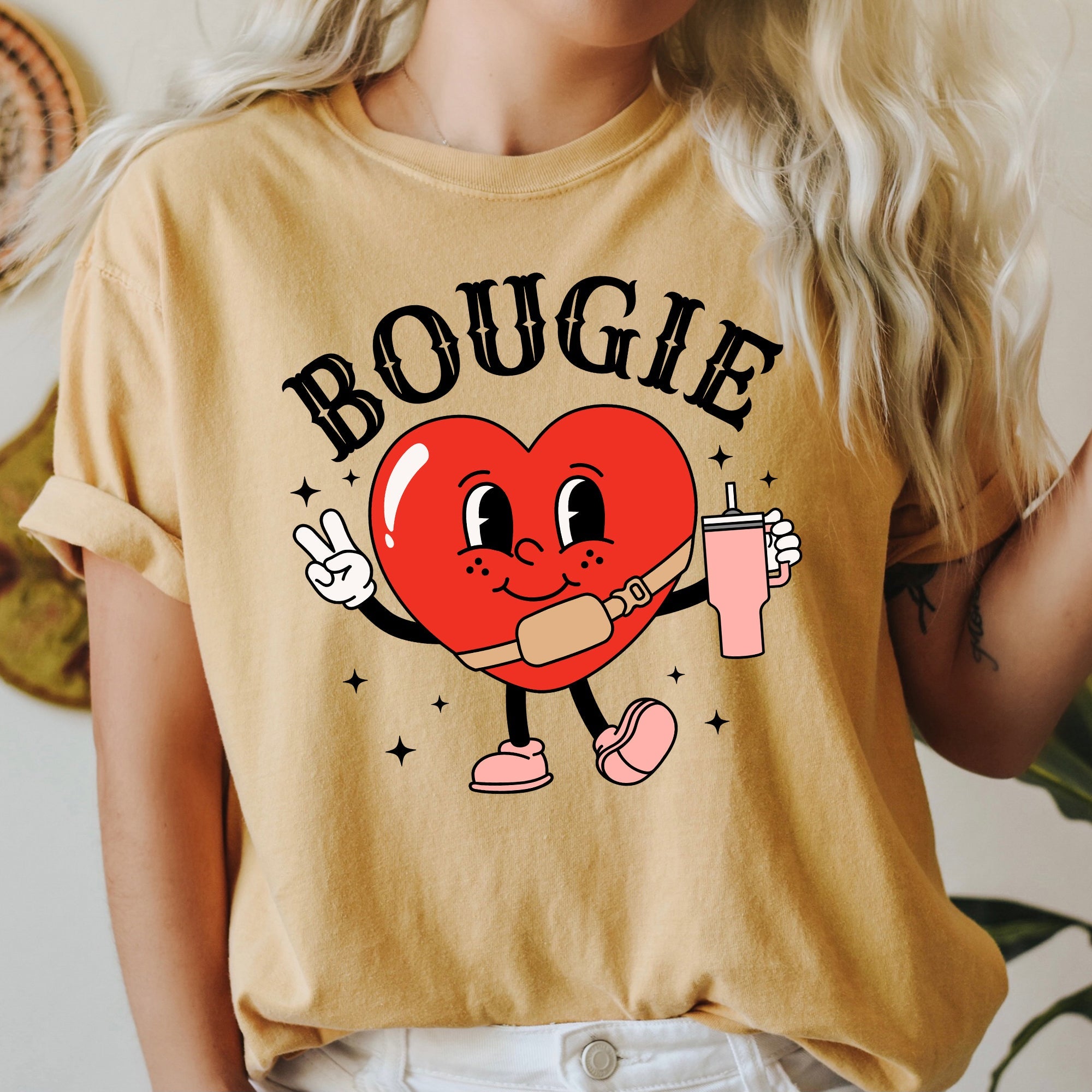 Bougie Heart Boujee Luxe Love Statement For Valentine's Day Inspired Vintage Vibe Edition Comfort Colors Tee