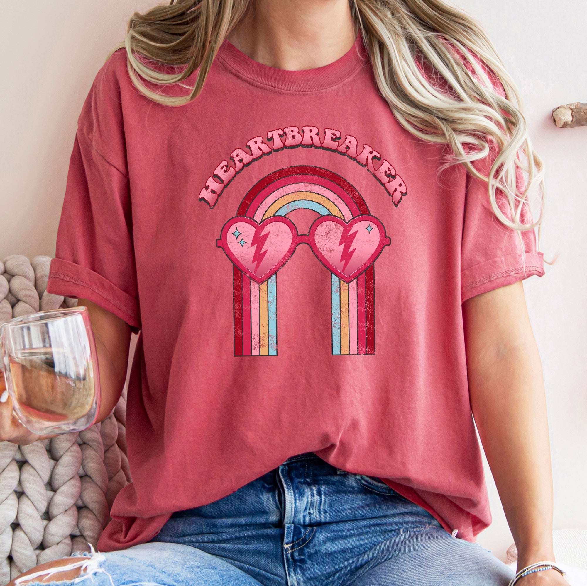 Heart Breaker Love Sunglasses Retro Vintage Neon Elements Illustration Comfort Colors Tee