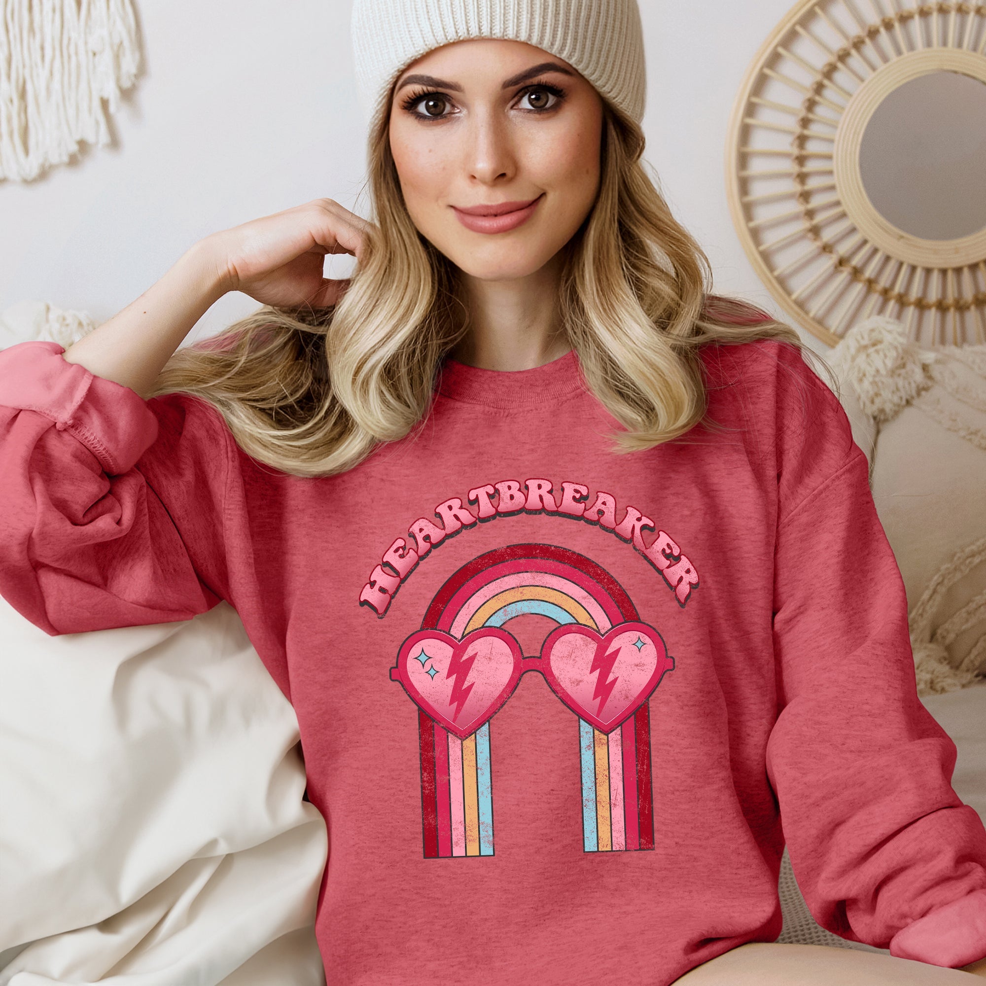 Heart Breaker Love Sunglasses Retro Graphic Statement Cozy Vintage Vibe Valentine's Day Edition Sweatshirt
