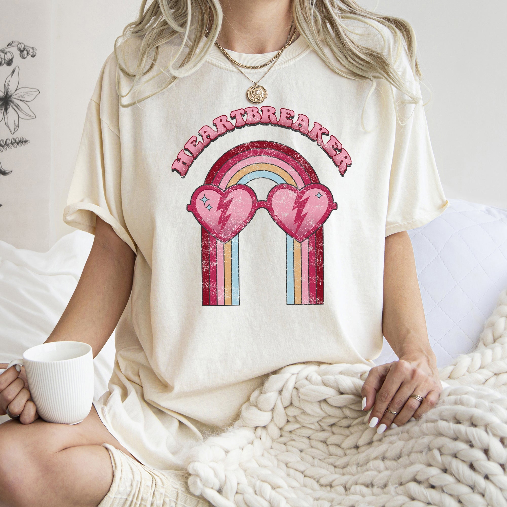 Heart Breaker Love Sunglasses Retro Vintage Neon Elements Illustration Comfort Colors Tee