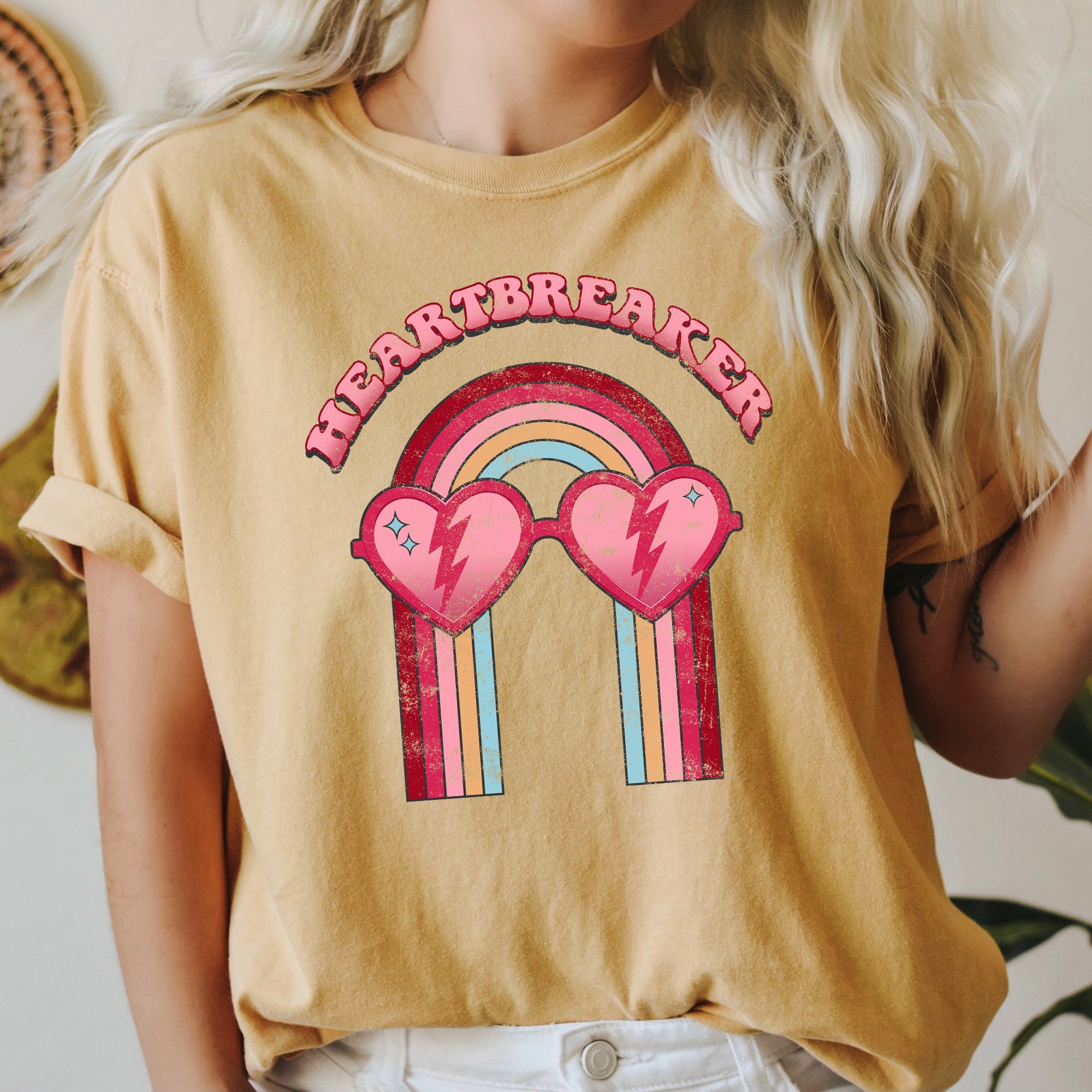 Heart Breaker Love Sunglasses Retro Vintage Neon Elements Illustration Comfort Colors Tee