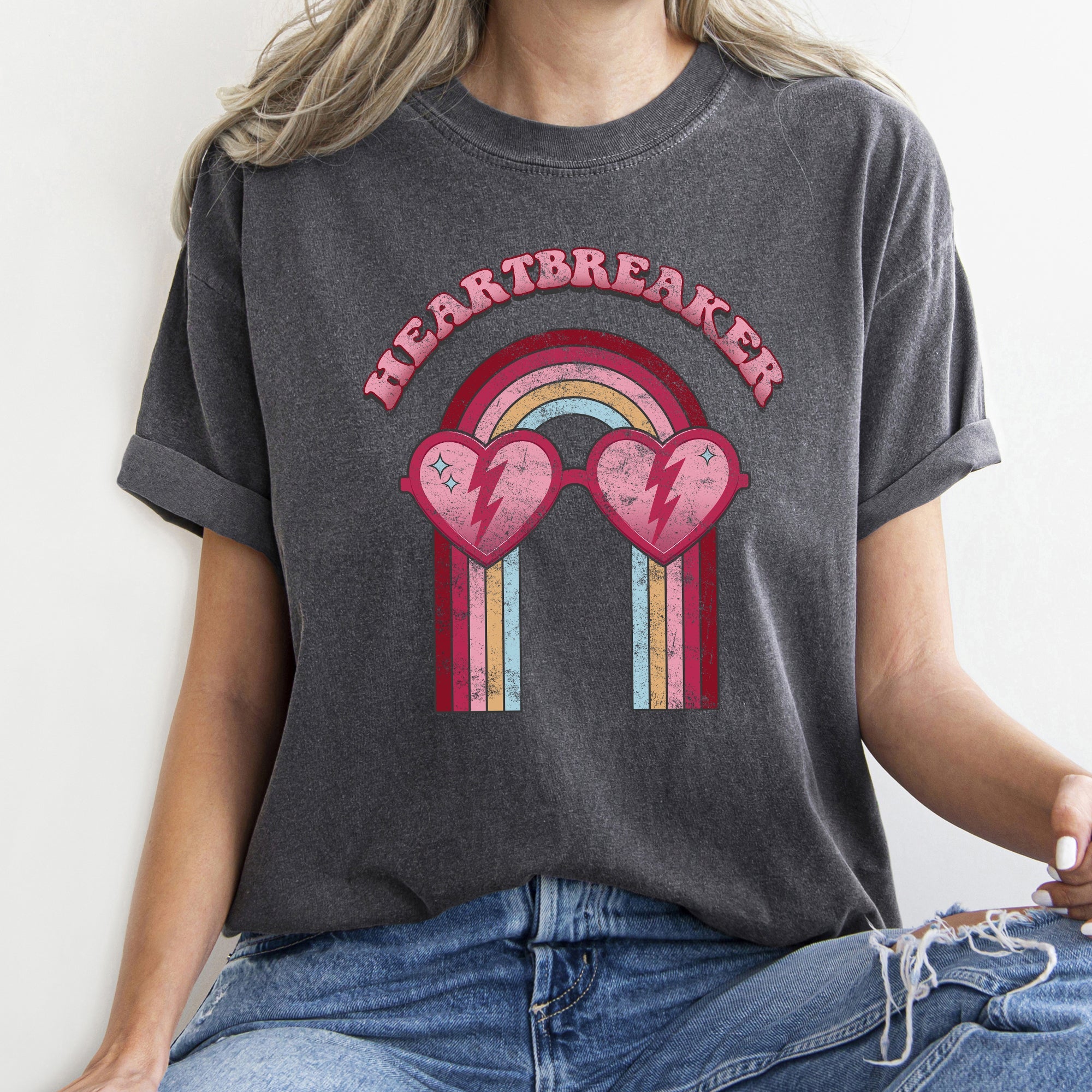 Heart Breaker Love Sunglasses Retro Vintage Neon Elements Illustration Comfort Colors Tee